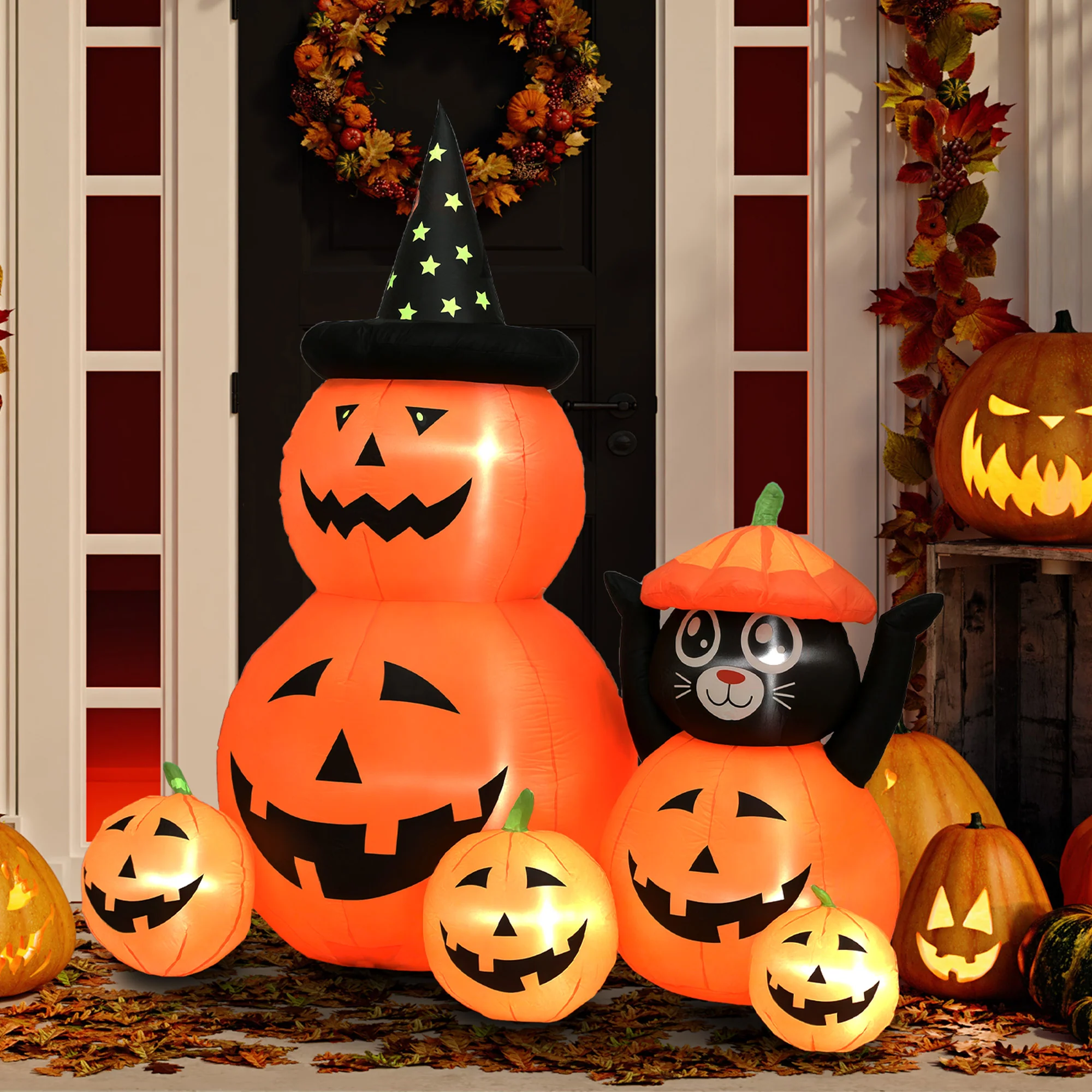 Outsunny Pumpkin and Cat with LED Lights, Halloween Inflatables Decoration - Image 7