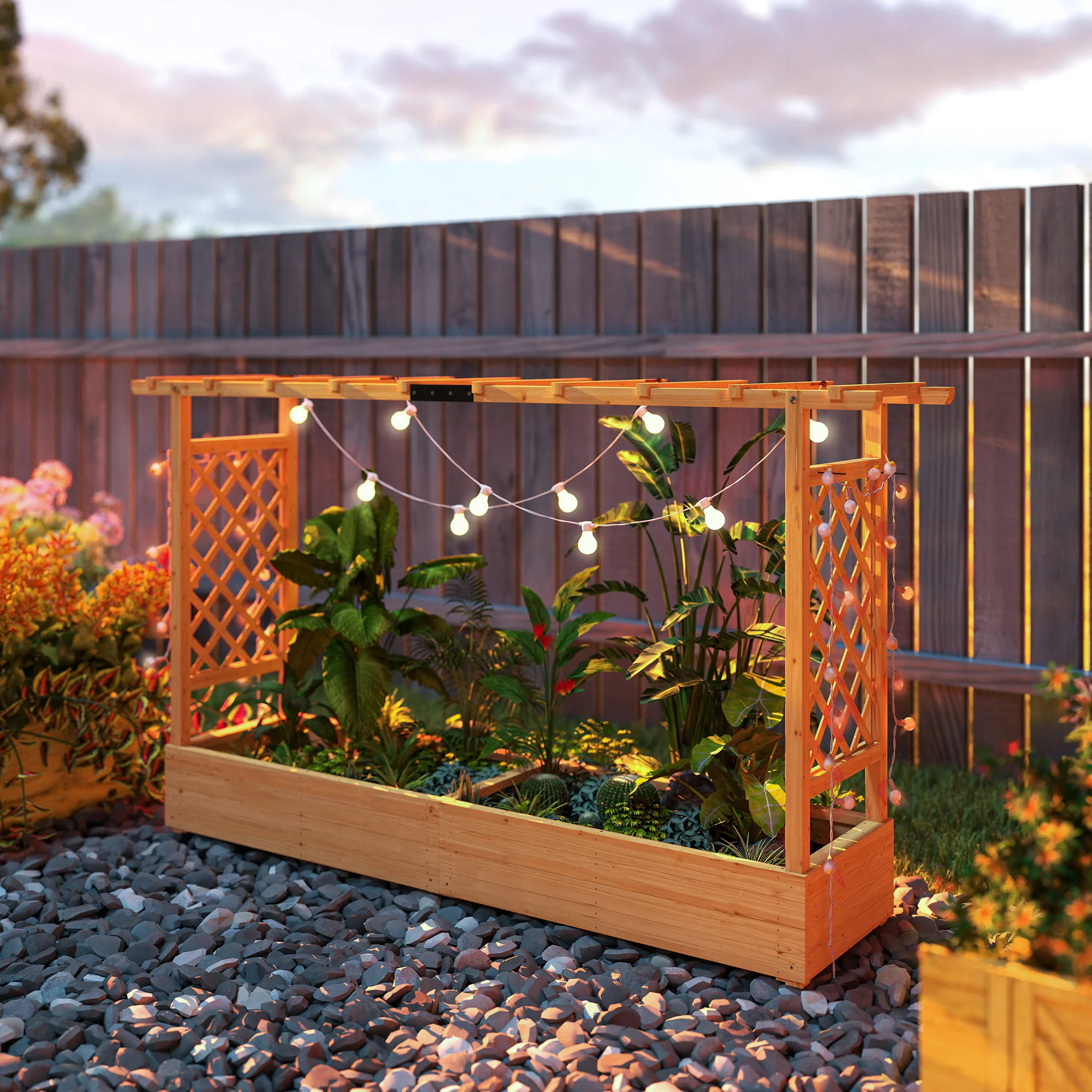 Outsunny Raised Bed for Garden with Trellis, Natural - Image 18