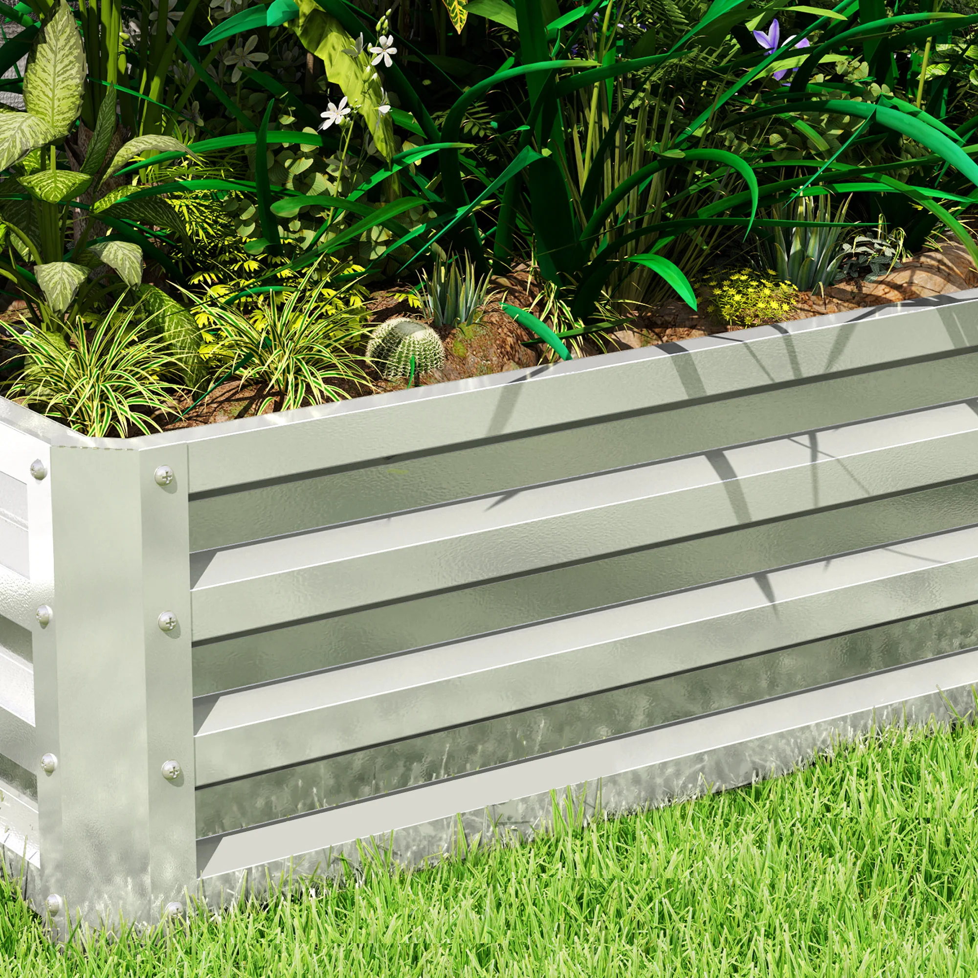 Outsunny Raised Garden Bed Elevated Planter Box For Flowers Silver - Image 9
