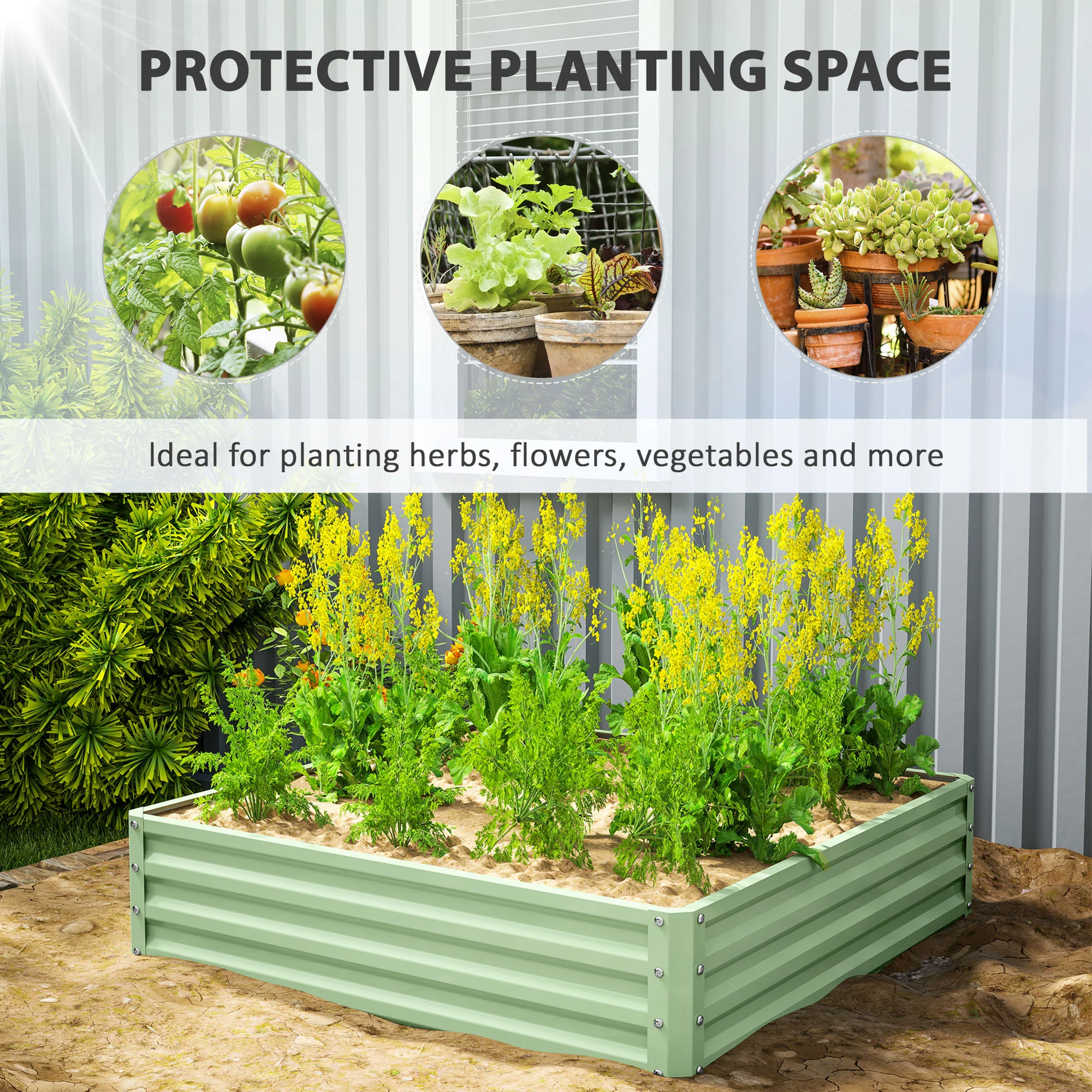Outsunny Raised Garden Bed Metal Patio Backyard Flower Planter, Light Green - Image 3
