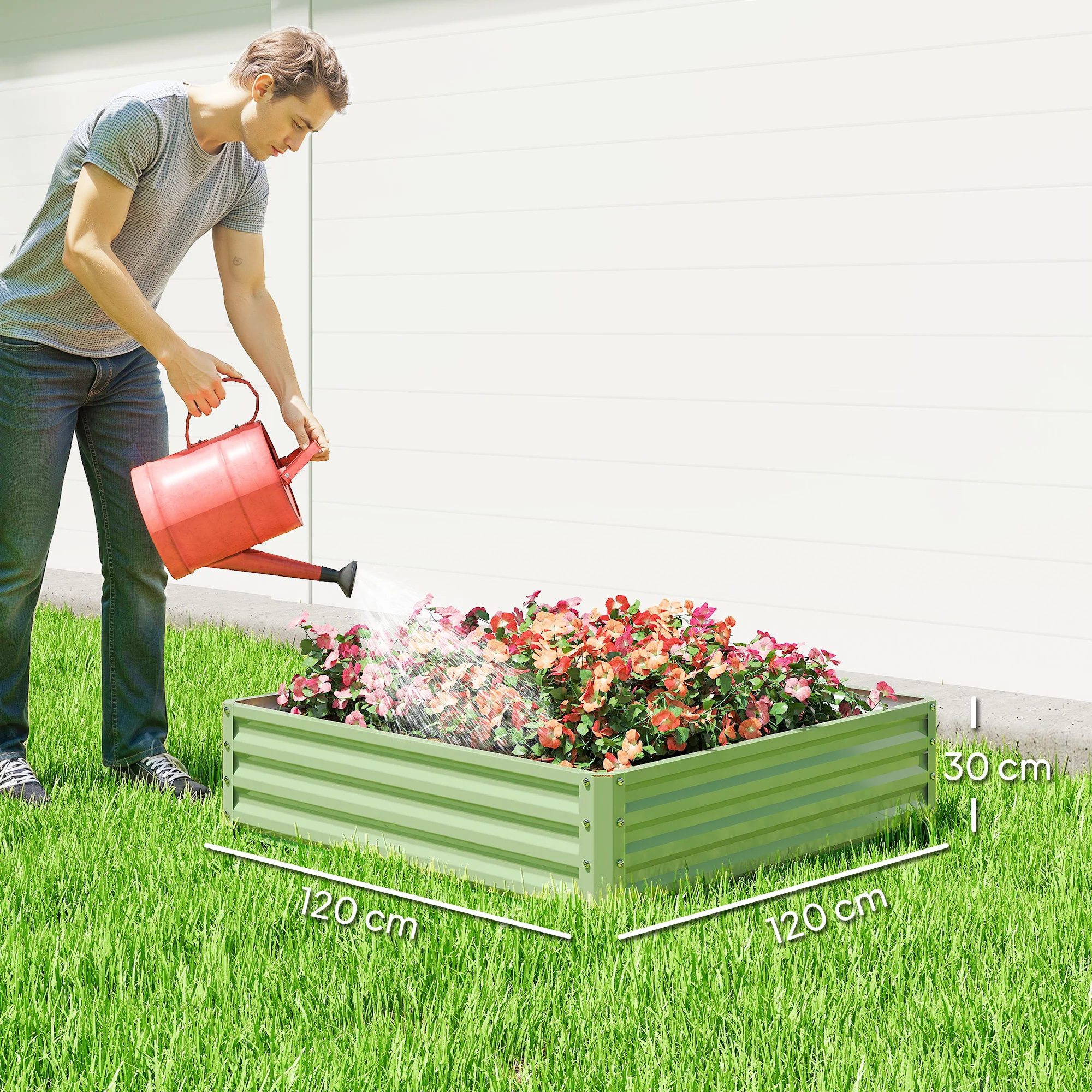 Outsunny Raised Garden Bed Metal Patio Backyard Flower Planter, Light Green - Image 5