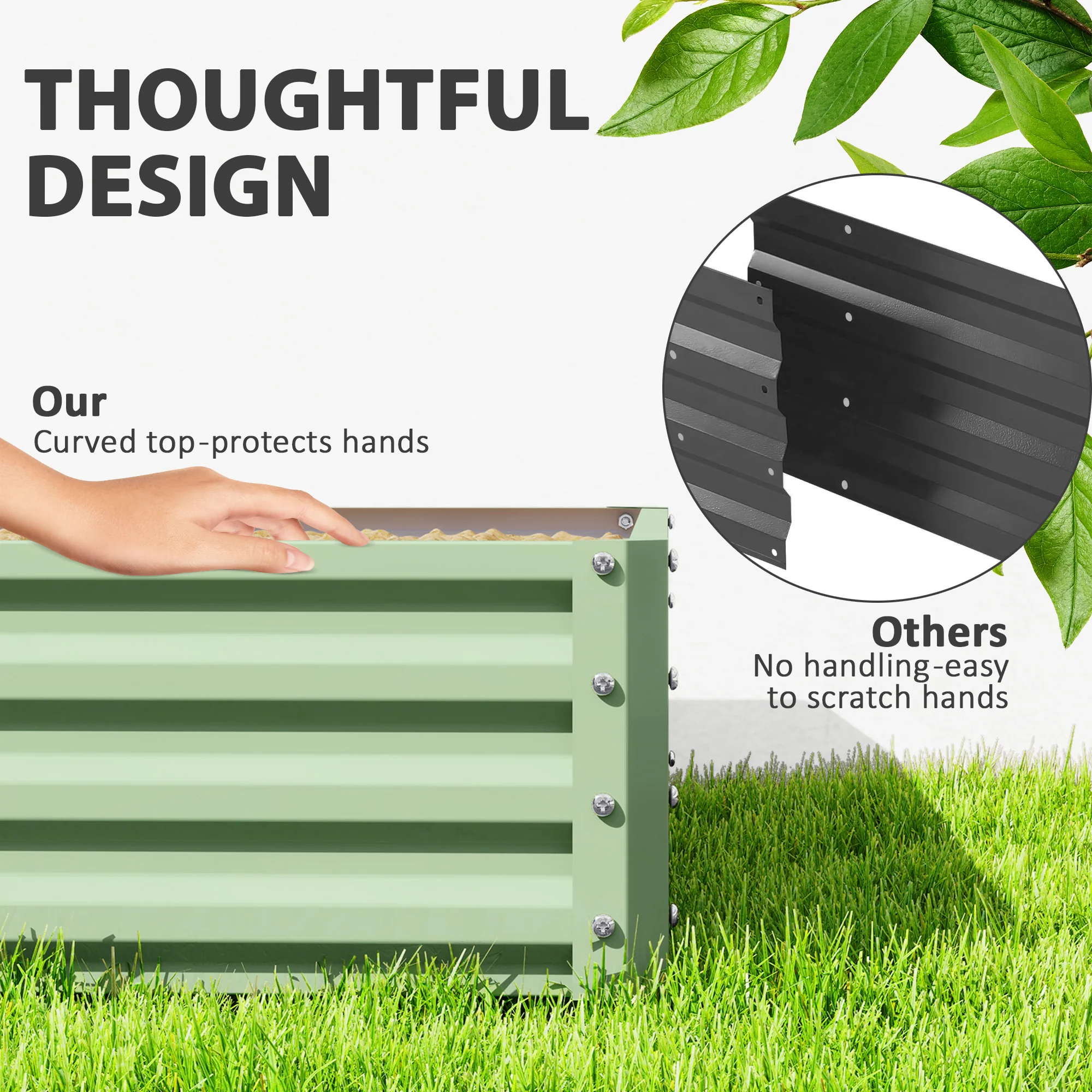 Outsunny Raised Garden Bed Metal Patio Backyard Flower Planter, Light Green - Image 7