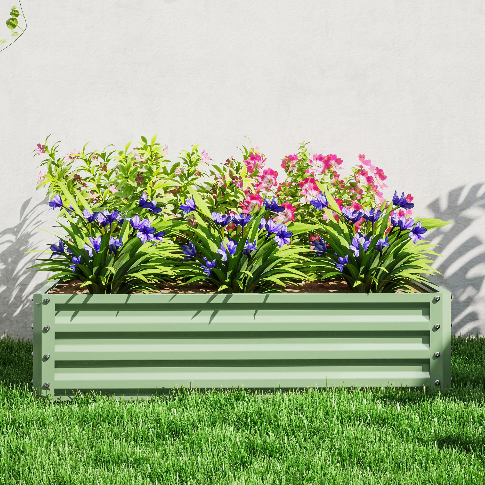 Outsunny Raised Garden Bed Metal Patio Backyard Flower Planter, Light Green - Image 9