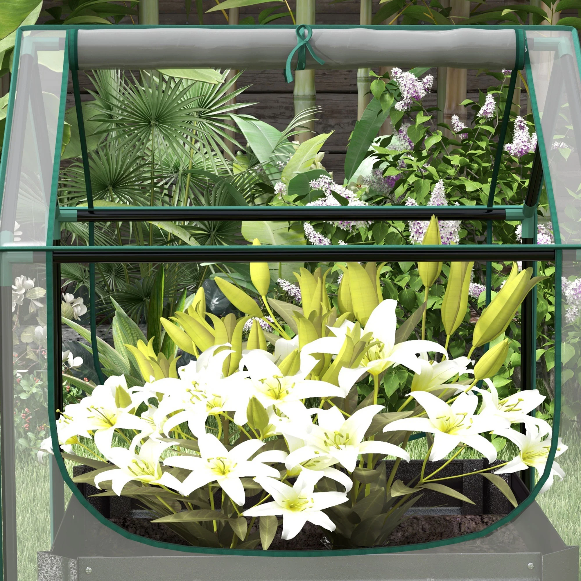Outsunny Raised Garden Bed Planter Box with Greenhouse, Clear and Dark Grey - Image 8