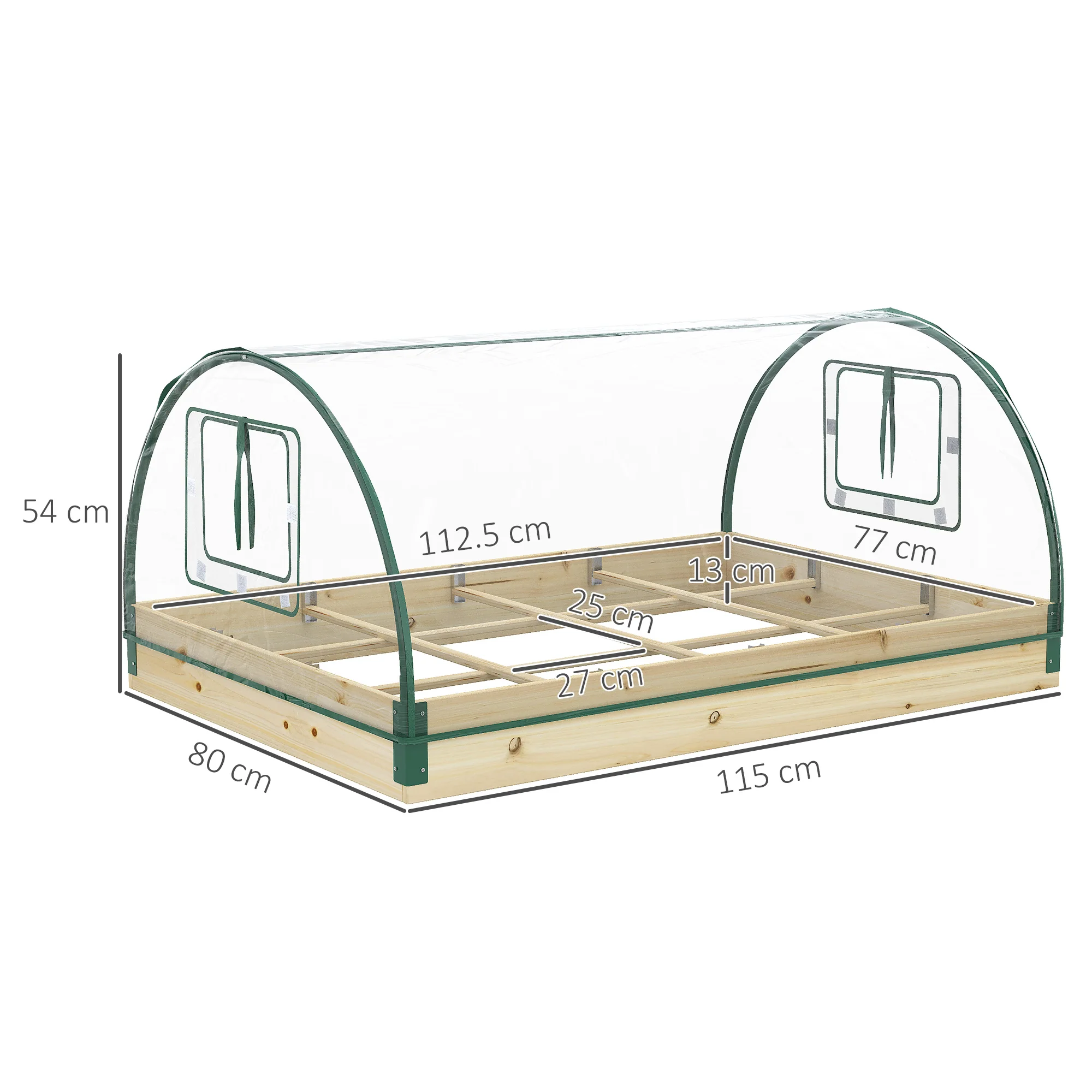 Outsunny Raised Garden Bed with Greenhouse Roll Up Windows 115 x 80 x 54 cm - Image 5