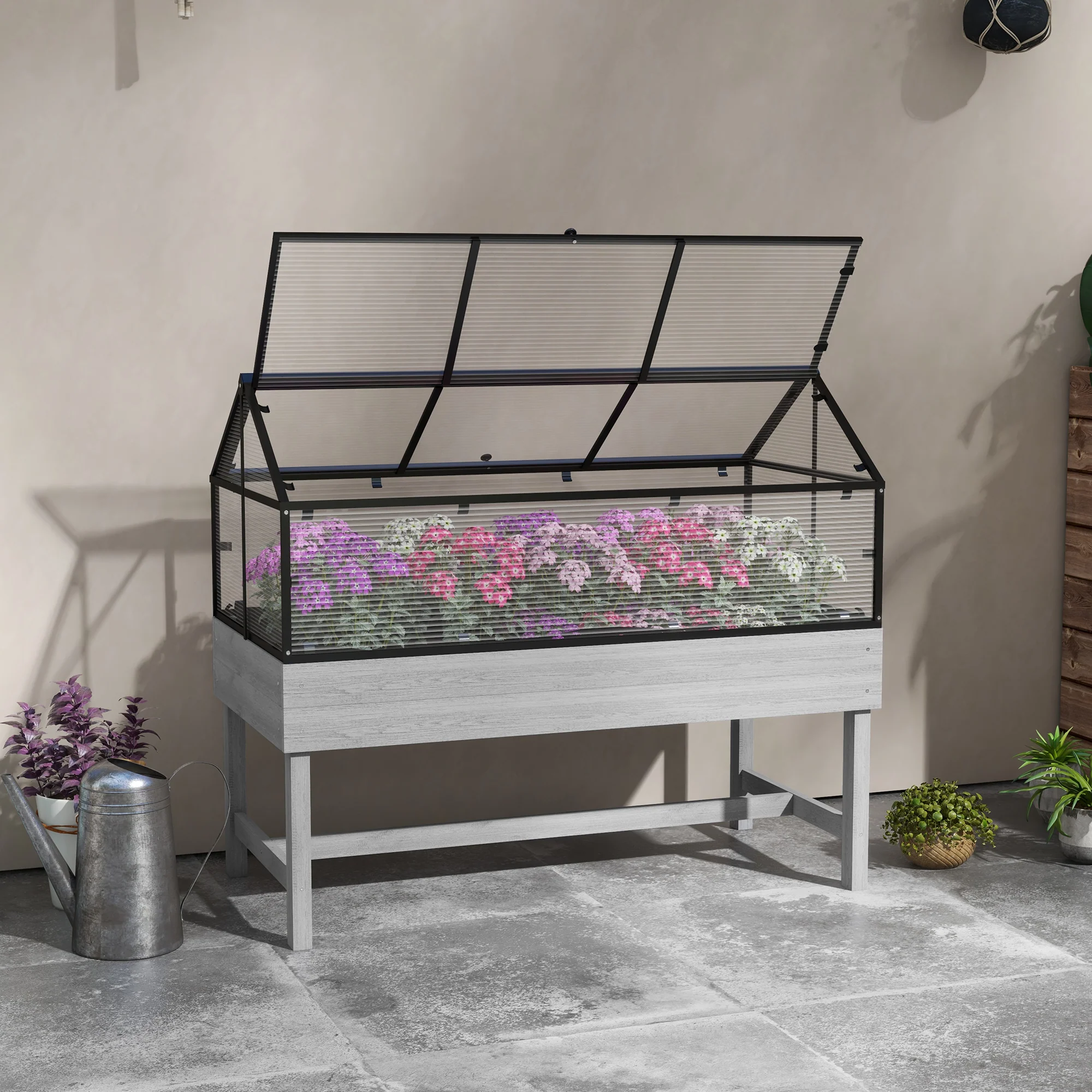 Outsunny Raised Garden Bed with Polycarbonate Panel and Top Vent for Vegetables - Image 2