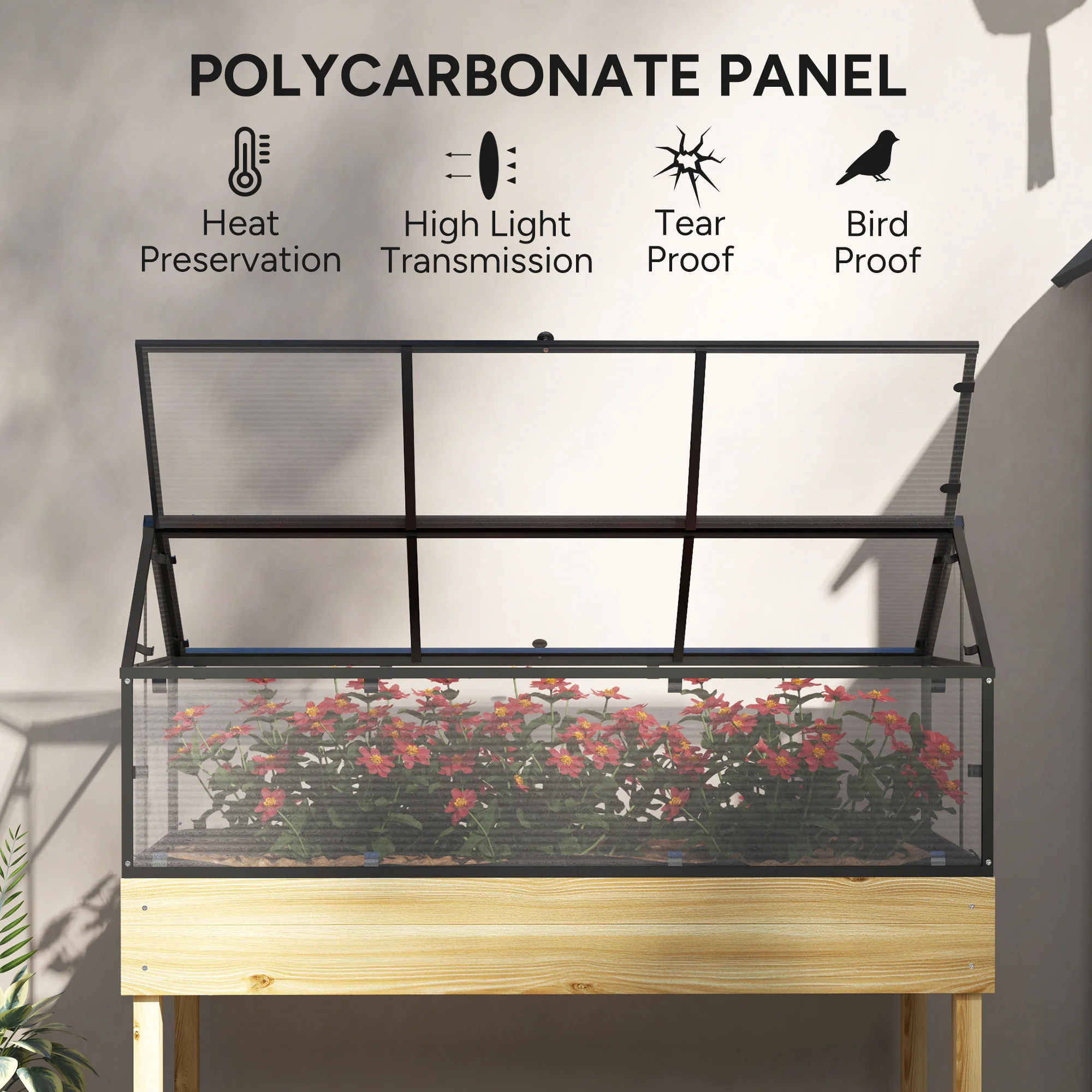 Outsunny Raised Garden Bed With Polycarbonate Panel, Natural - Image 3