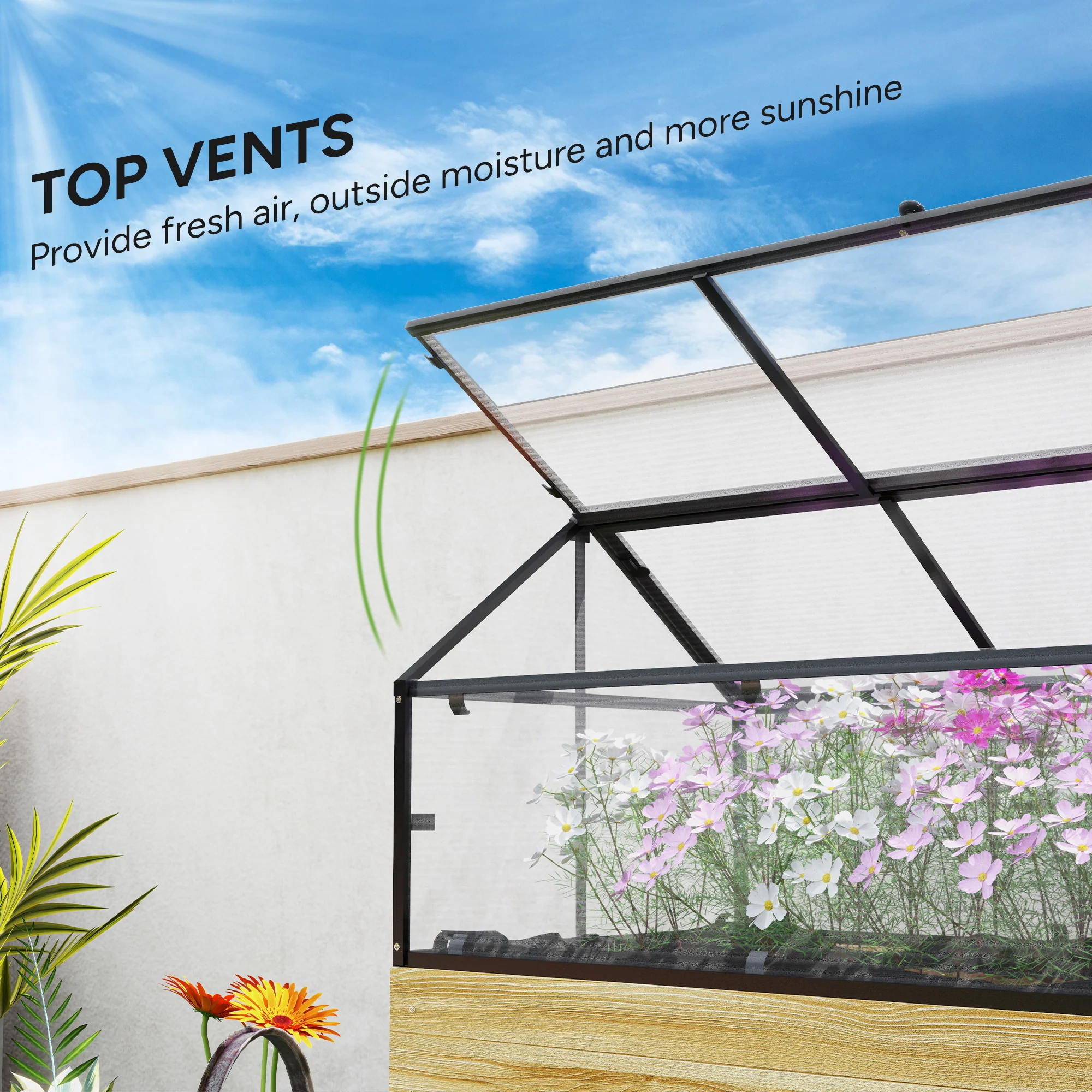 Outsunny Raised Garden Bed With Polycarbonate Panel, Natural - Image 4
