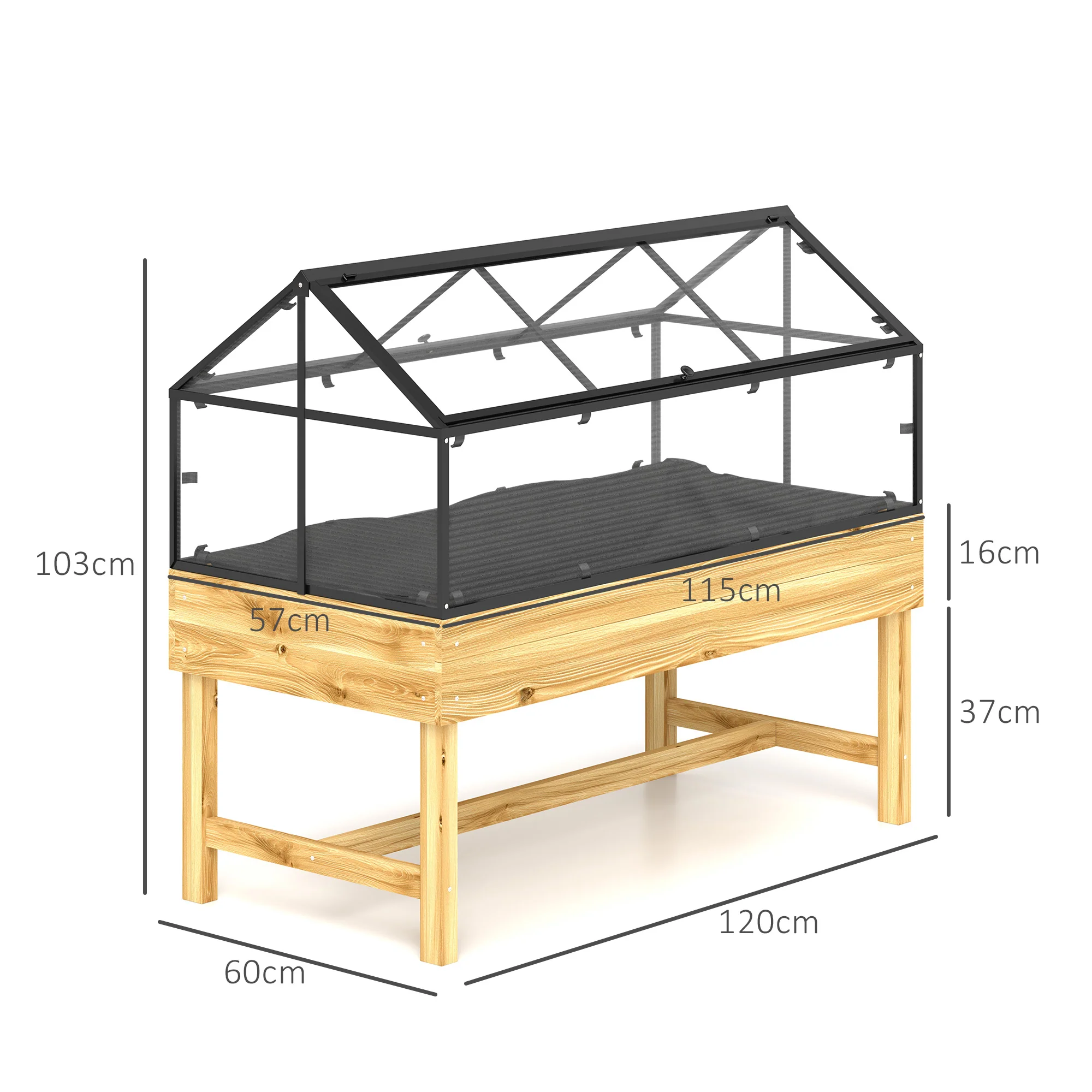 Outsunny Raised Garden Bed With Polycarbonate Panel, Natural - Image 5