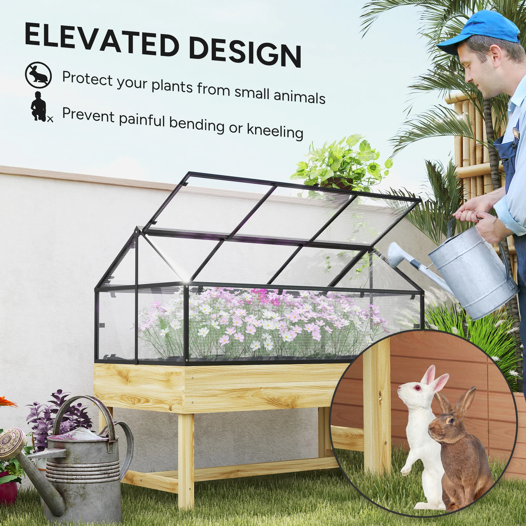 Outsunny Raised Garden Bed With Polycarbonate Panel, Natural - Image 6