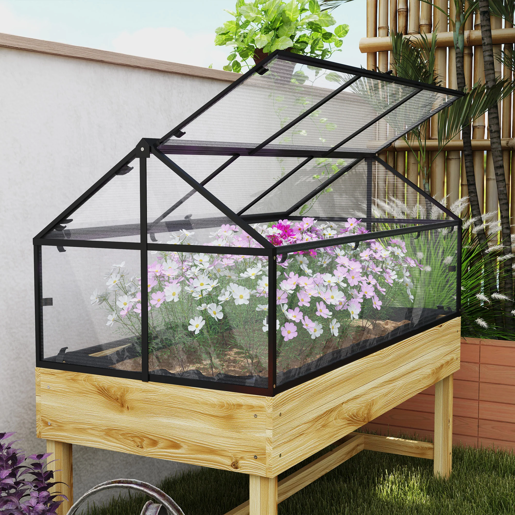 Outsunny Raised Garden Bed With Polycarbonate Panel, Natural - Image 8