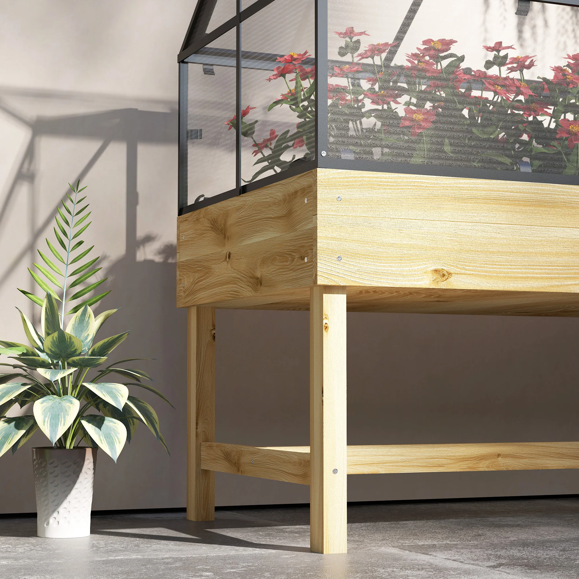 Outsunny Raised Garden Bed With Polycarbonate Panel, Natural - Image 9