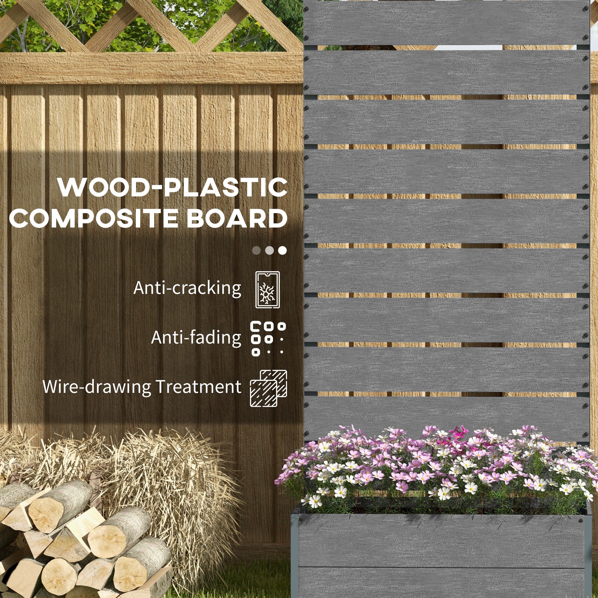 Outsunny Raised Garden Bed With Trellis And Drainage Hole, Planter Box - Brown/Grey - Image 13
