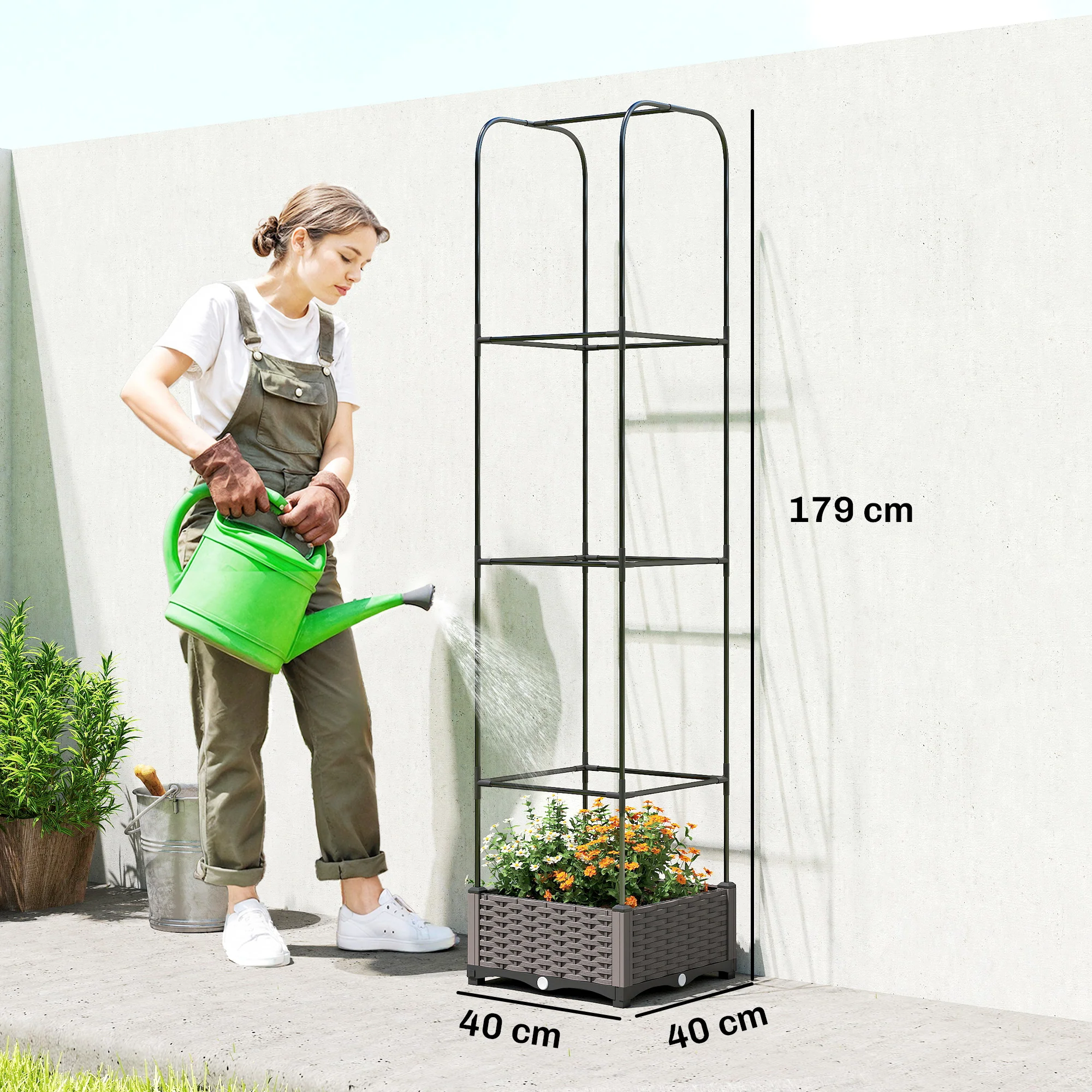Outsunny Raised Garden Bed with Trellis and Drainage Holes, Drain Plugs - Image 3
