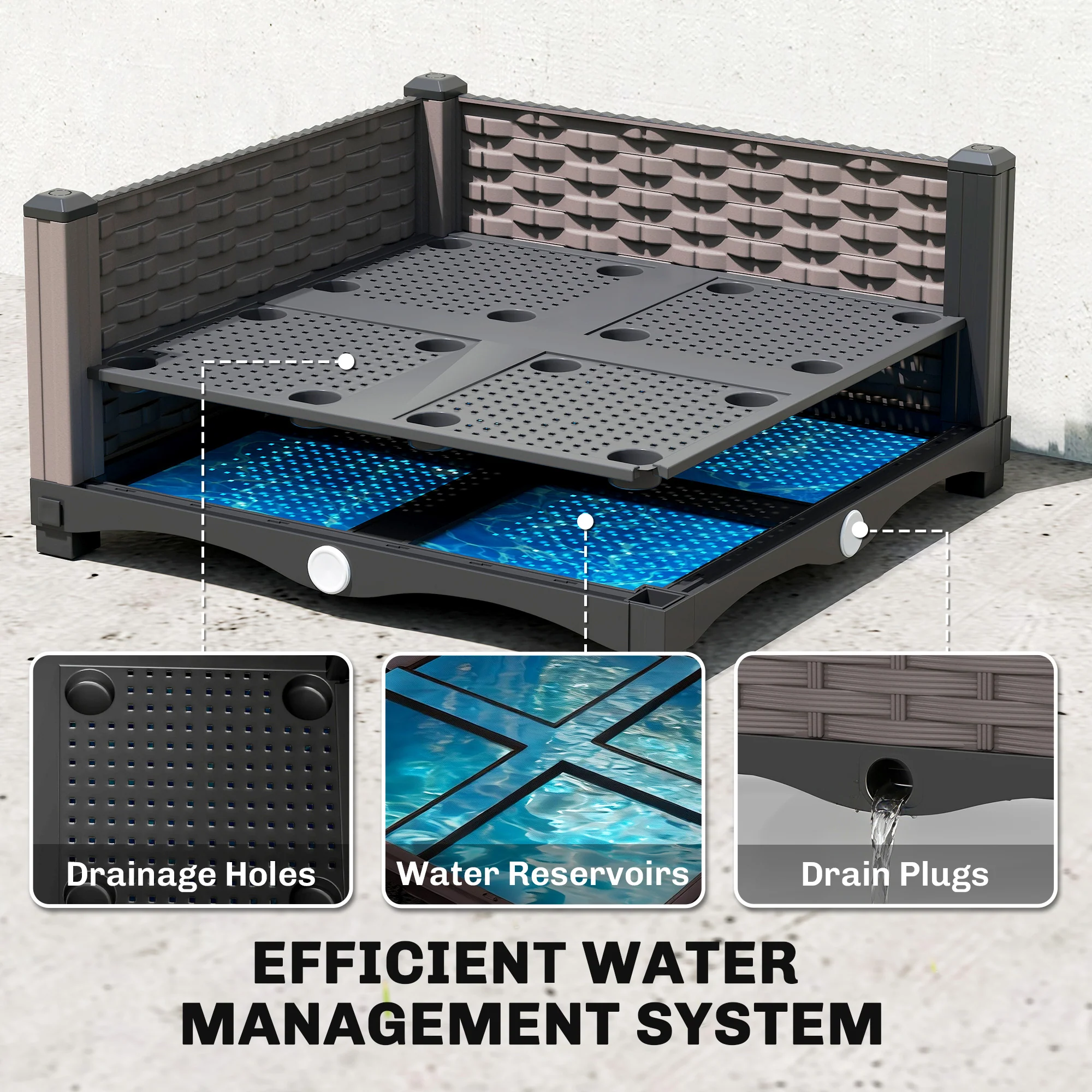 Outsunny Raised Garden Bed with Trellis and Drainage Holes, Drain Plugs - Image 5