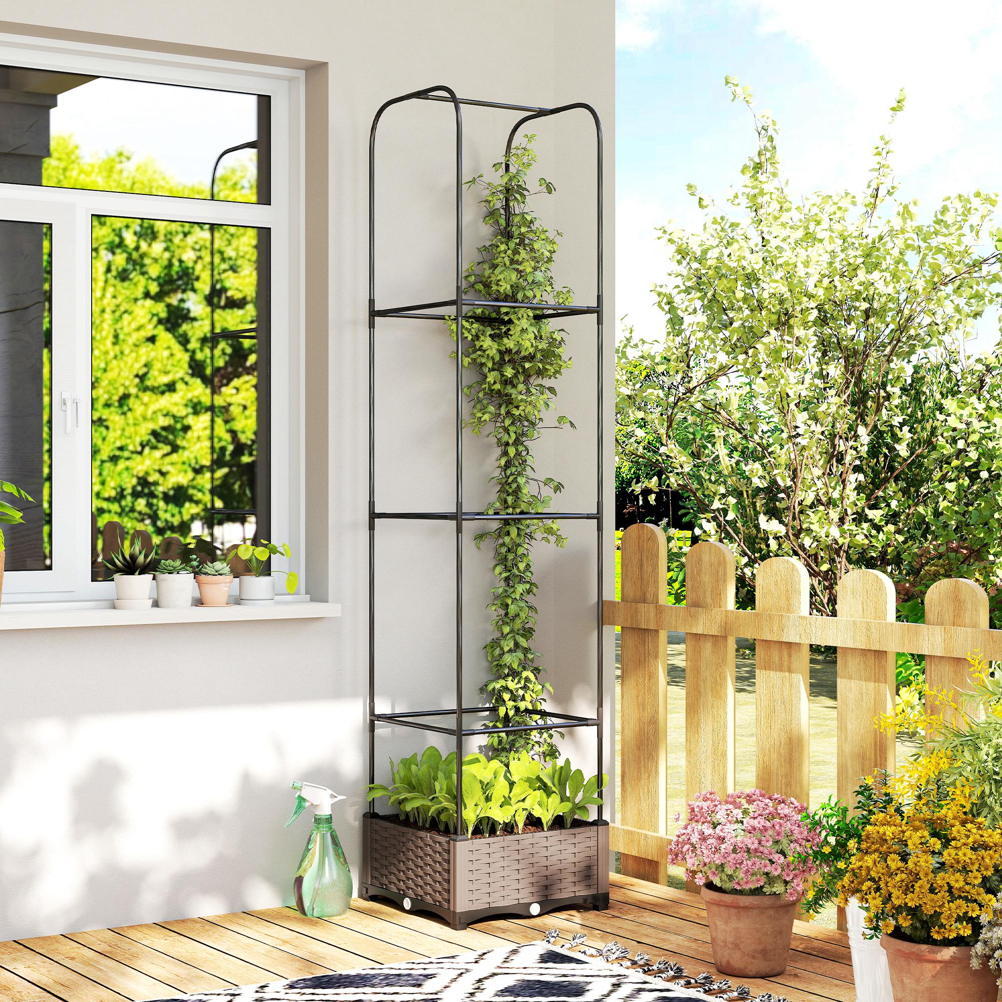 Outsunny Raised Garden Bed with Trellis and Drainage Holes, Drain Plugs - Image 8