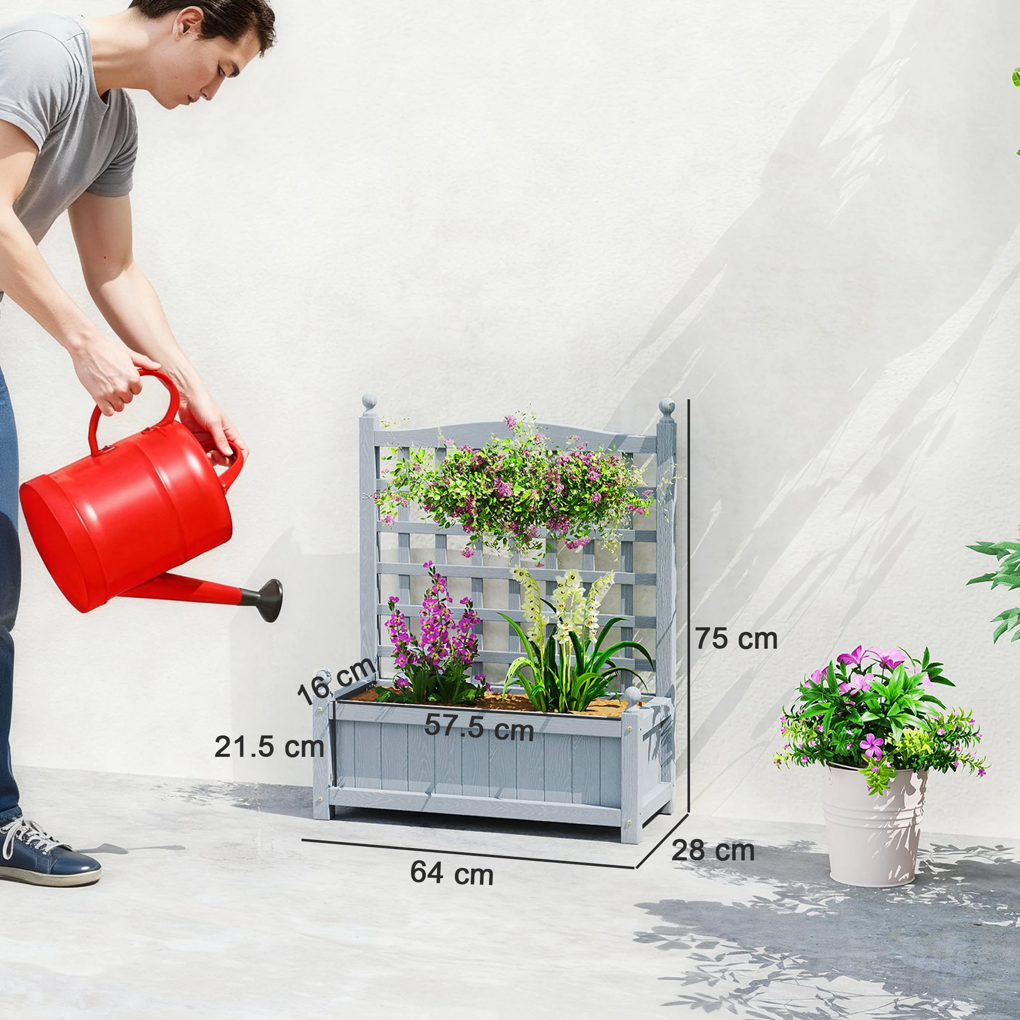 Outsunny Raised Garden Bed with Trellis Garden Planters Indoor Grey - Image 5