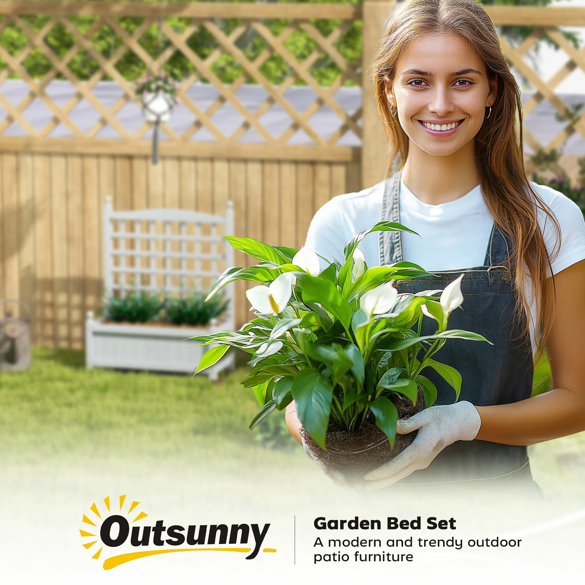 Outsunny Raised Garden Bed with Trellis Garden Planters Indoor Grey - Image 9