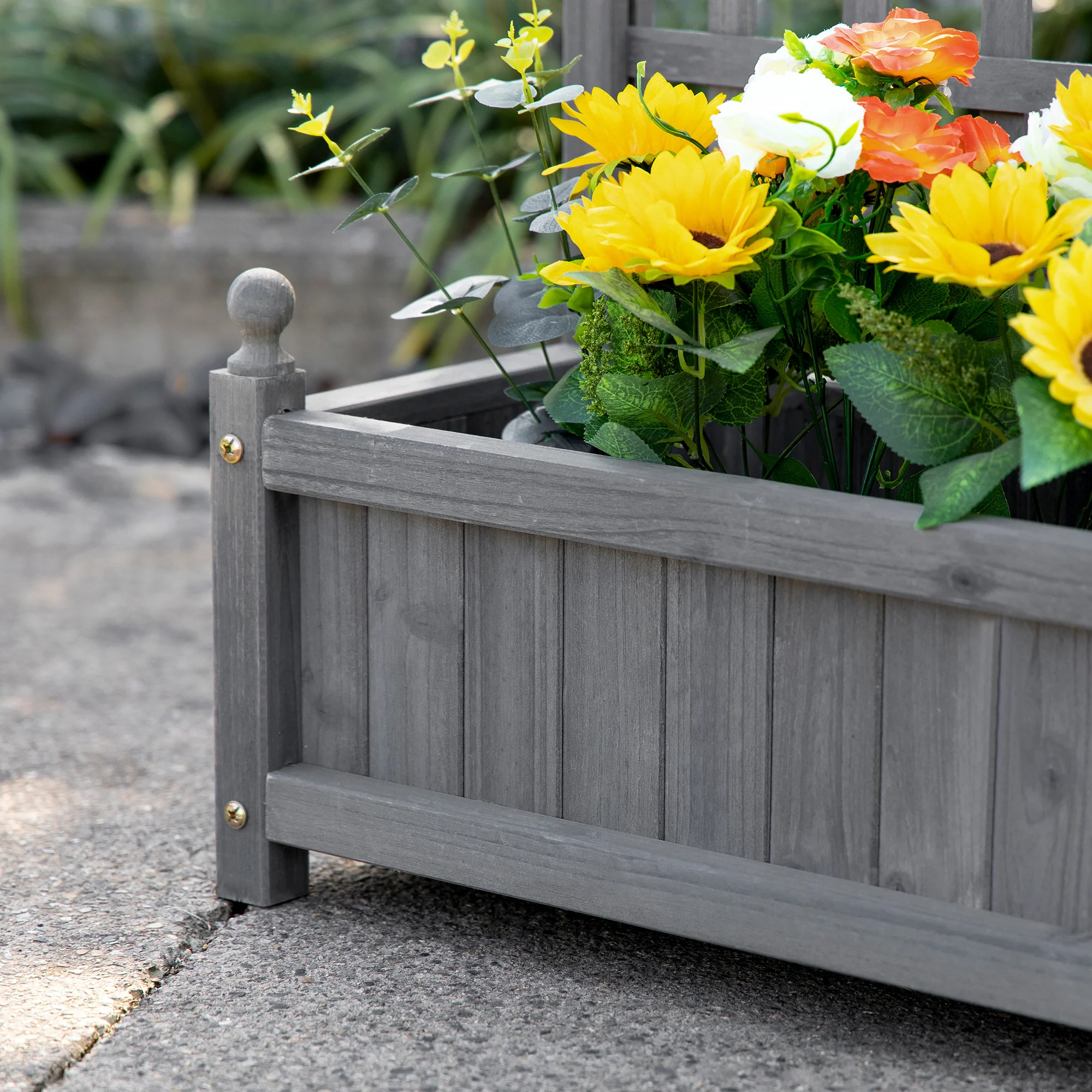 Outsunny Raised Garden Bed with Trellis Garden Planters Indoor Grey - Image 7