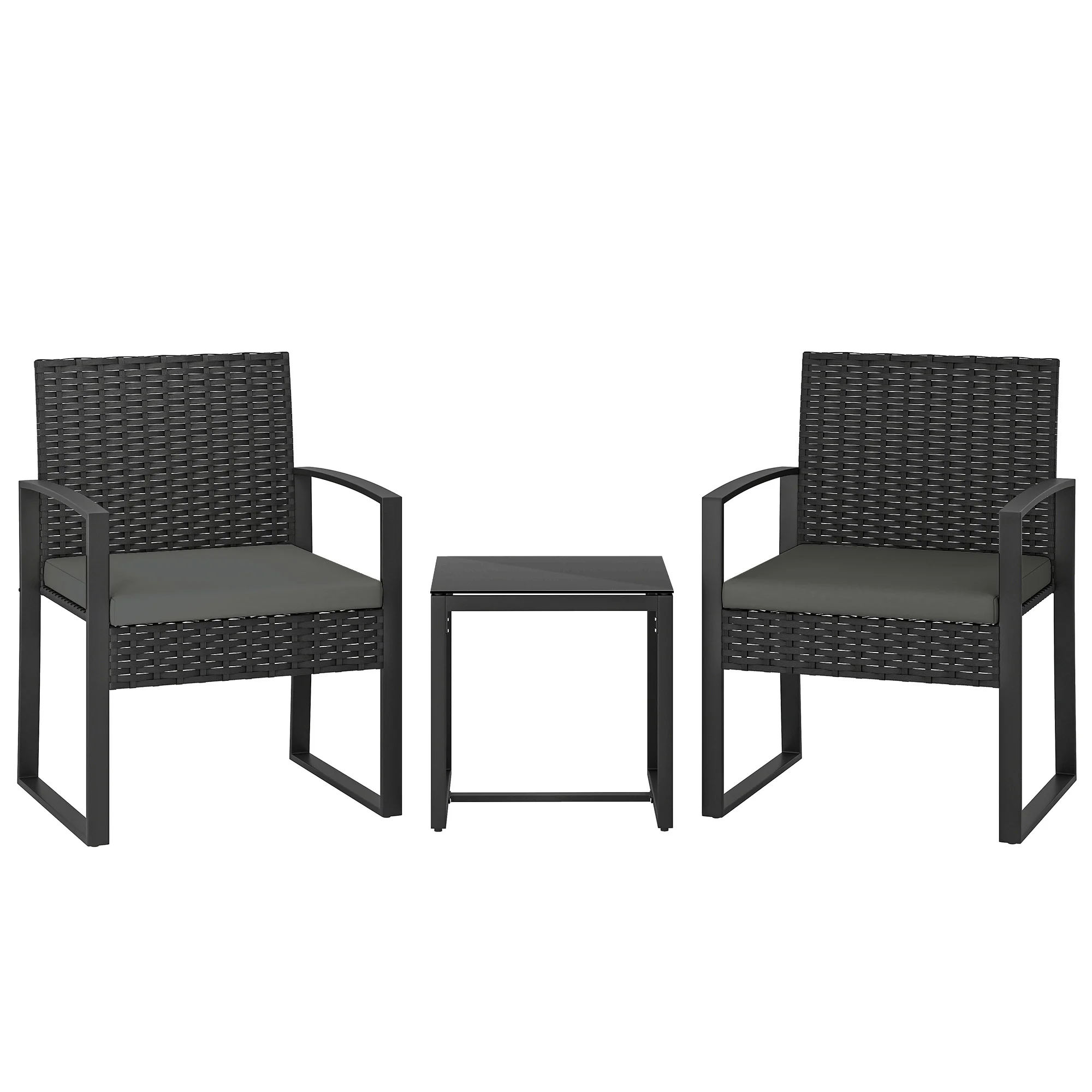 Outsunny Rattan Bistro Set, 3 PCS Garden Furniture with Cushion, Dark Grey
