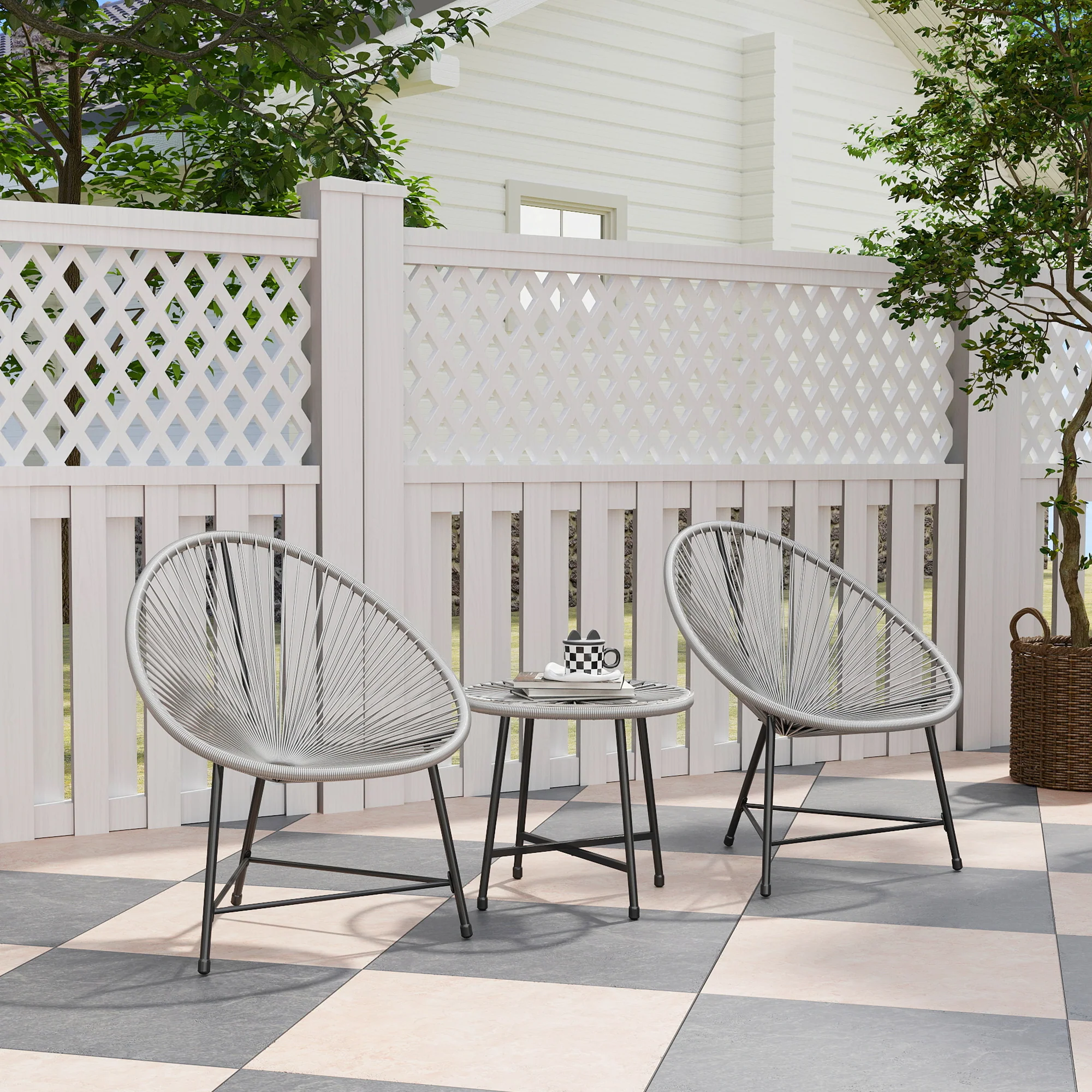 Outsunny Rattan Bistro Set, Cushioned Acapulco Chairs, Glass Table - Image 2
