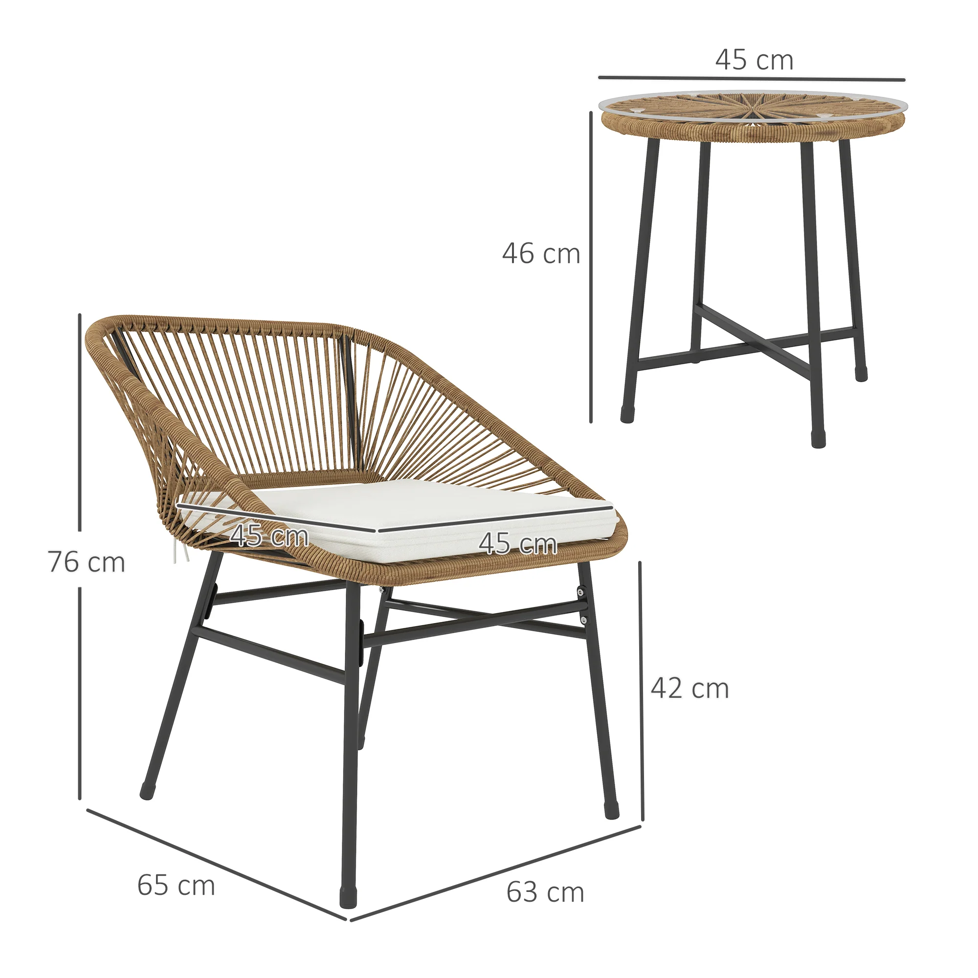 Outsunny Rattan Bistro Set, Small Balcony Furniture with Cushion, Light Grey - Image 14