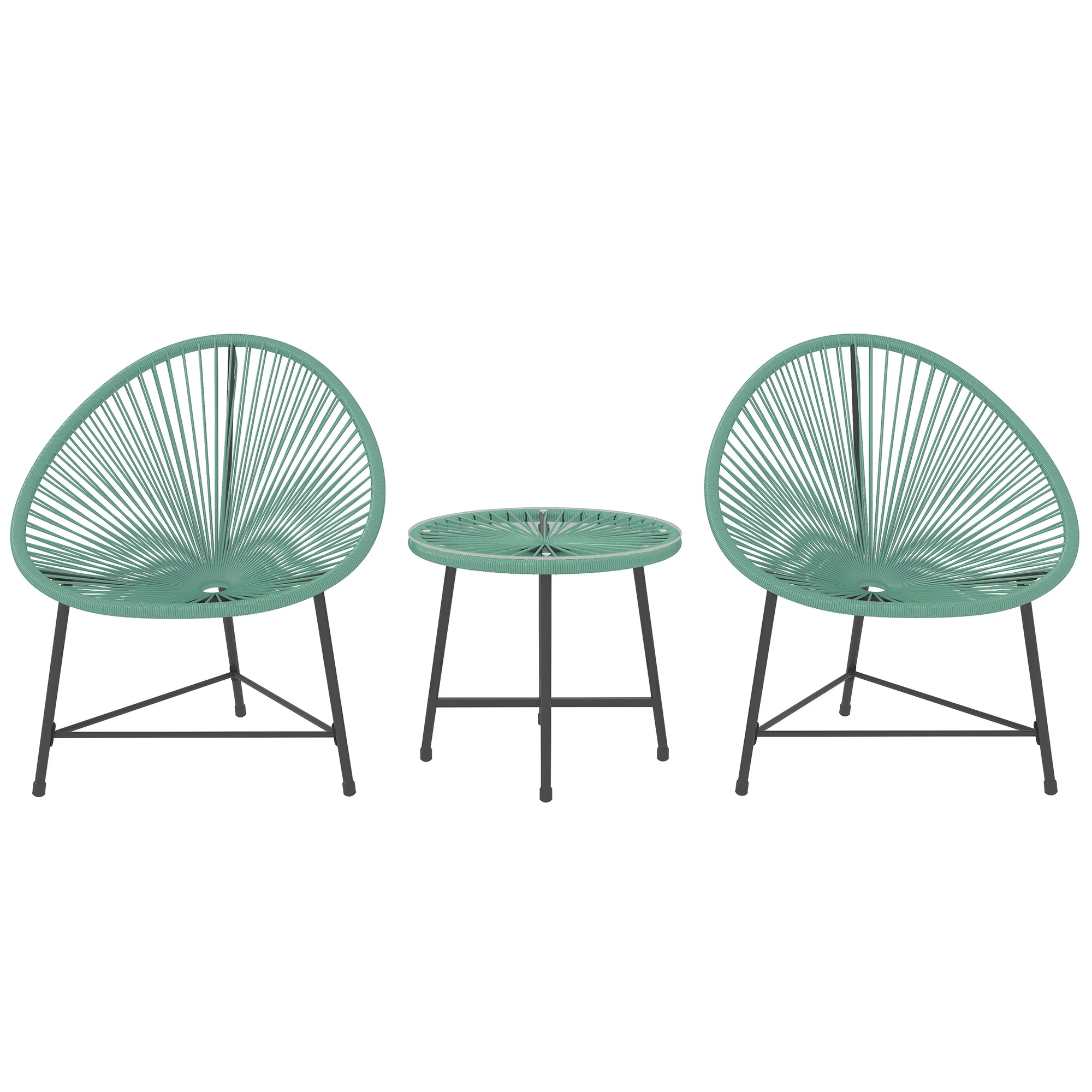 Outsunny Rattan Bistro Set With Acapulco Chairs And Glass Table, Green