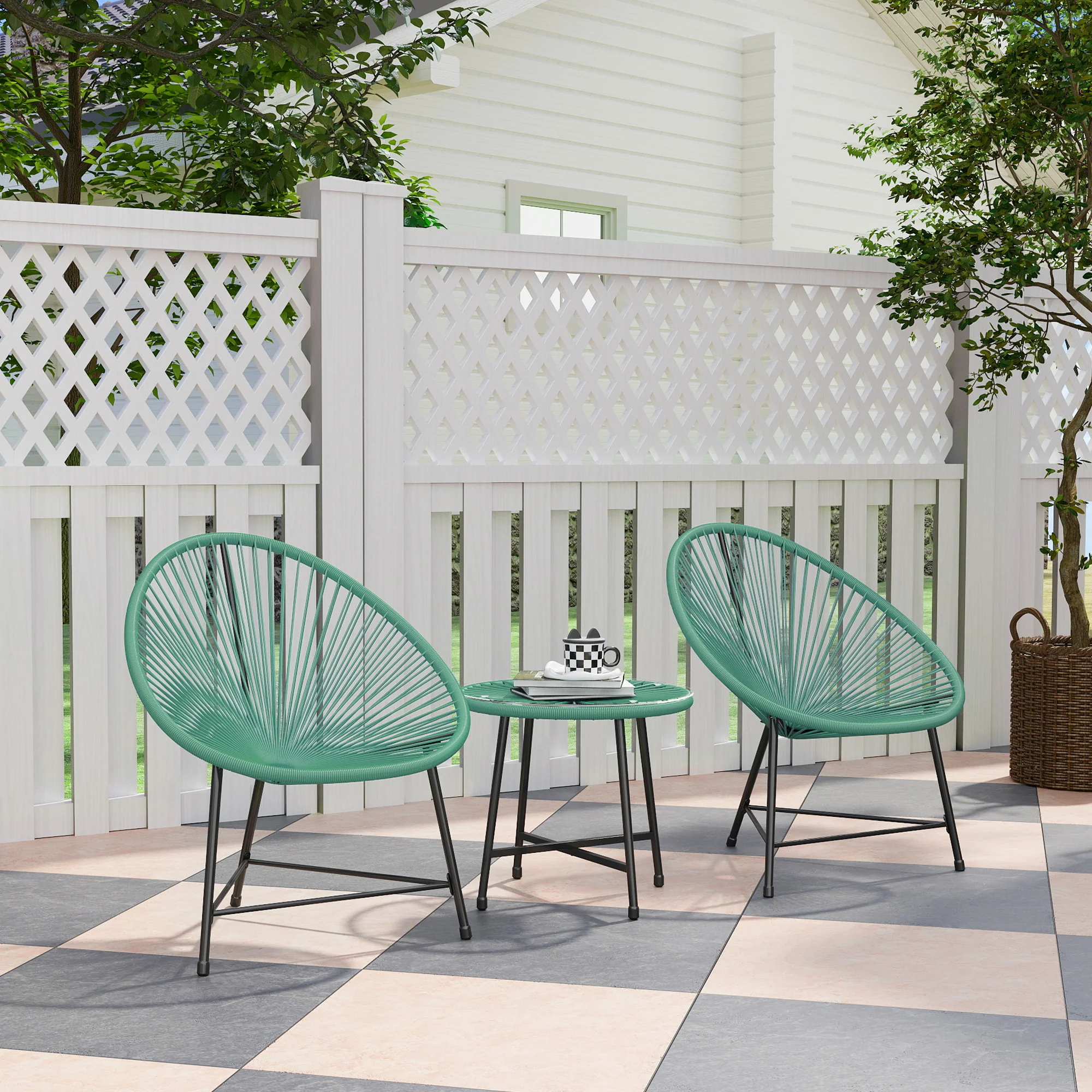 Outsunny Rattan Bistro Set With Acapulco Chairs And Glass Table, Green - Image 2
