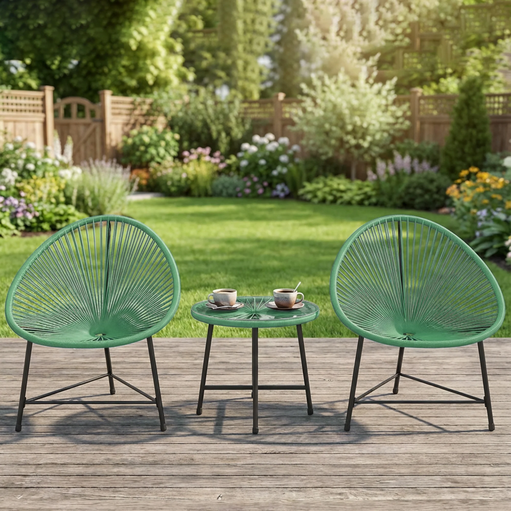 Outsunny Rattan Bistro Set With Acapulco Chairs And Glass Table, Green - Image 8