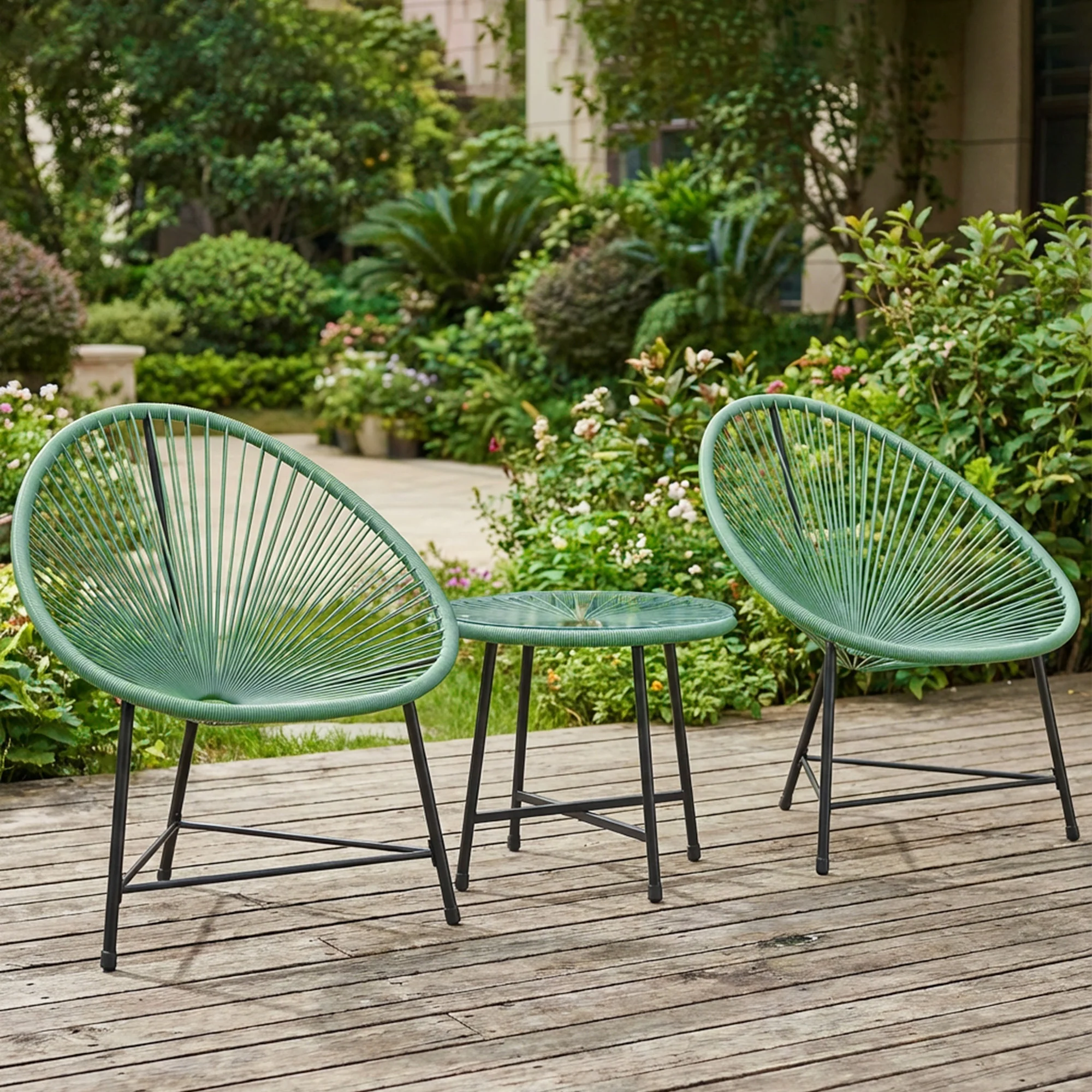 Outsunny Rattan Bistro Set With Acapulco Chairs And Glass Table, Green - Image 9