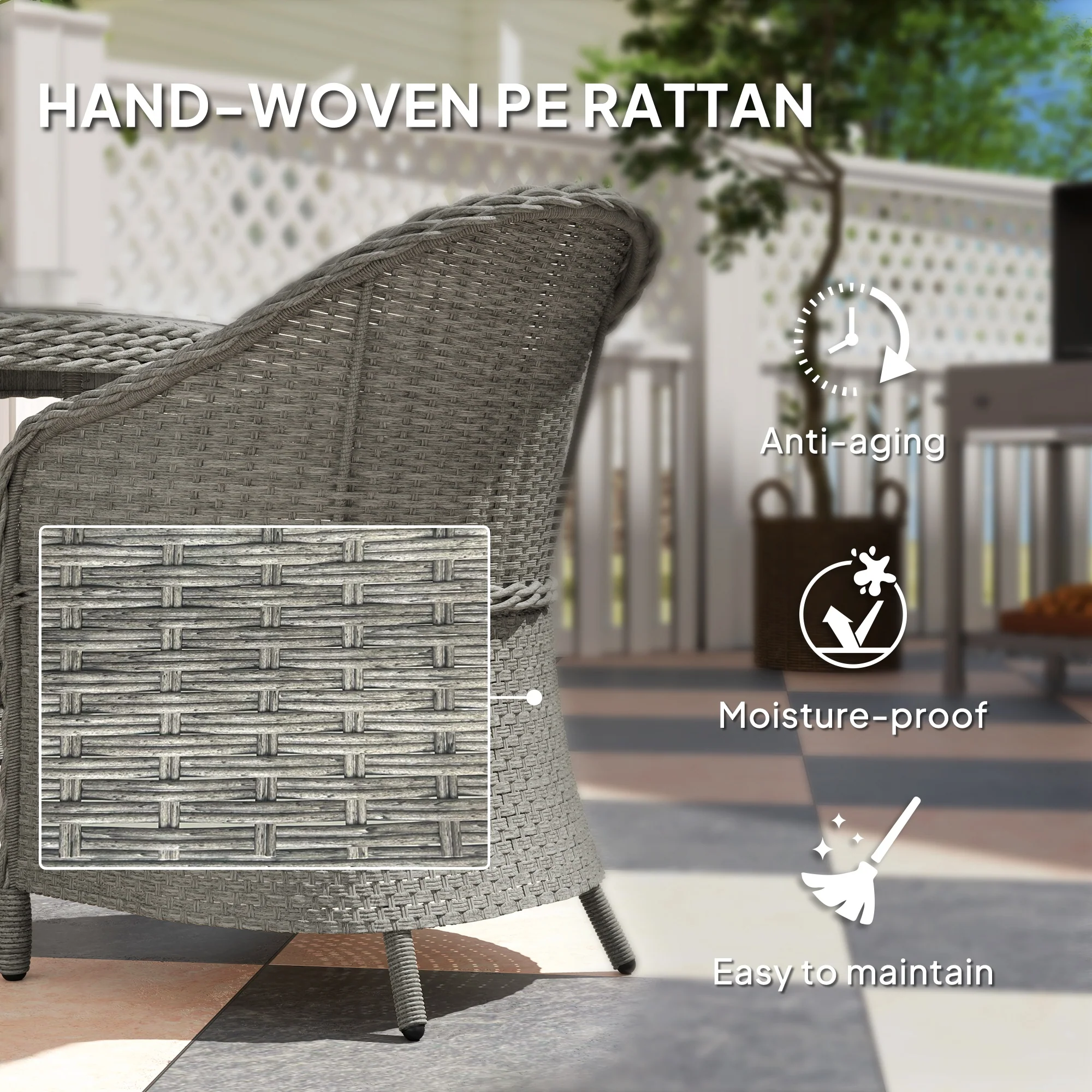 Outsunny Rattan Dining Set For 4 With Cushions And Umbrella Hole, Grey - Image 6