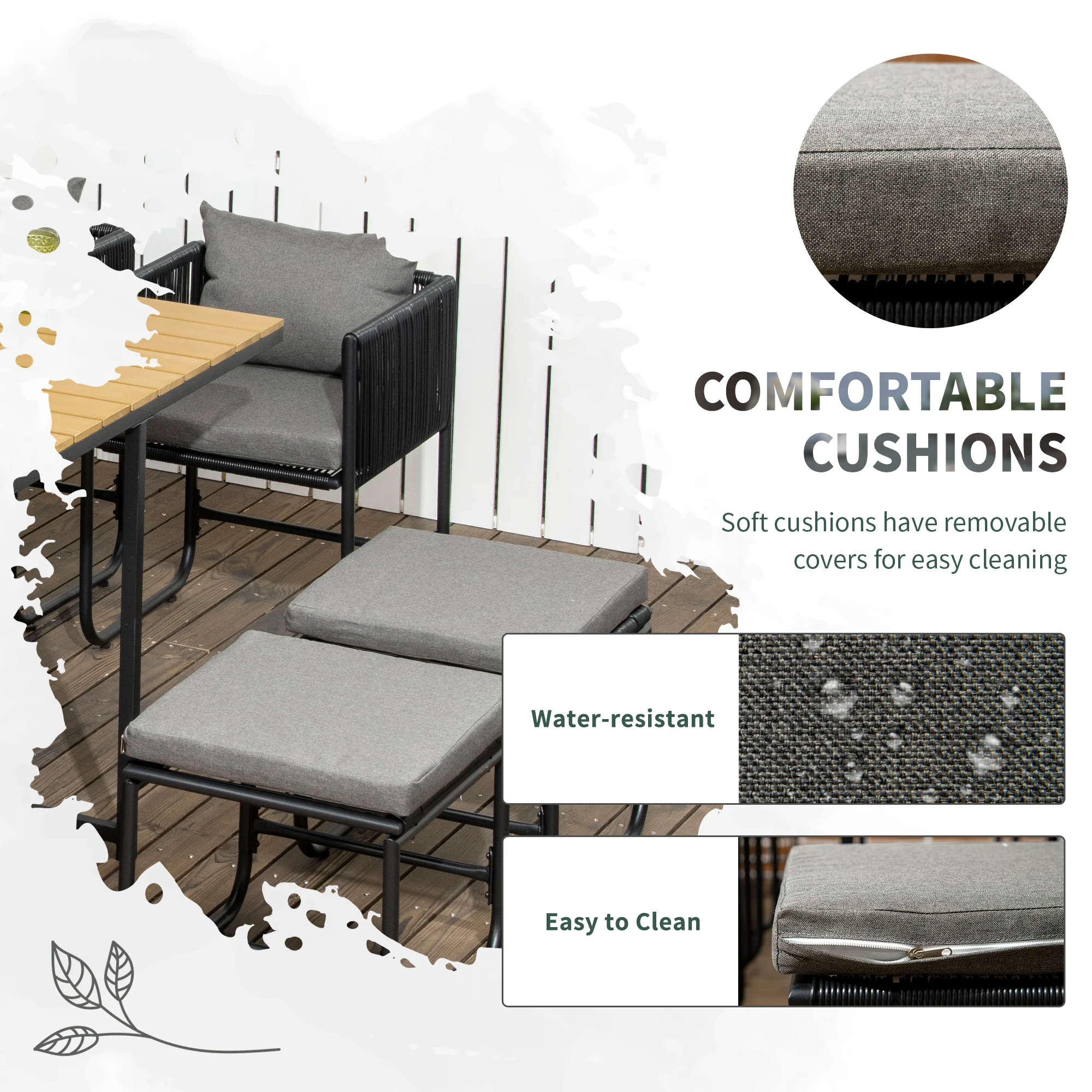 Outsunny Rattan Dining Set, Garden Table & Chair Sets w/ Space-saving Design - Image 4