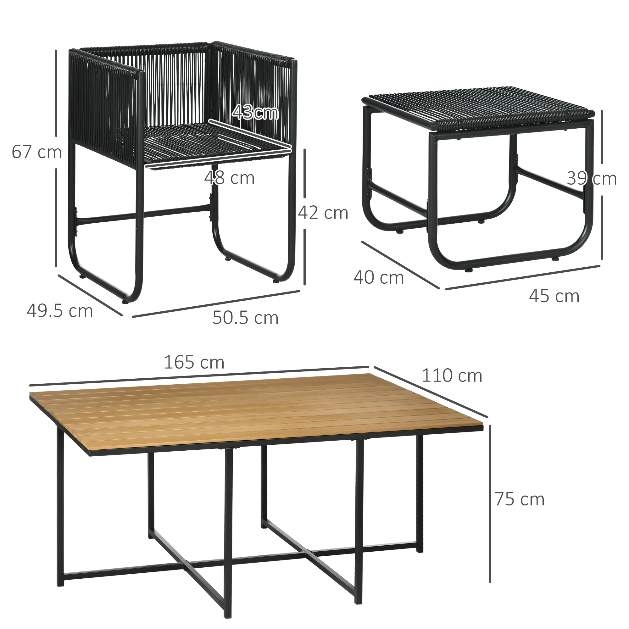 Outsunny Rattan Dining Set, Garden Table & Chair Sets w/ Space-saving Design - Image 5