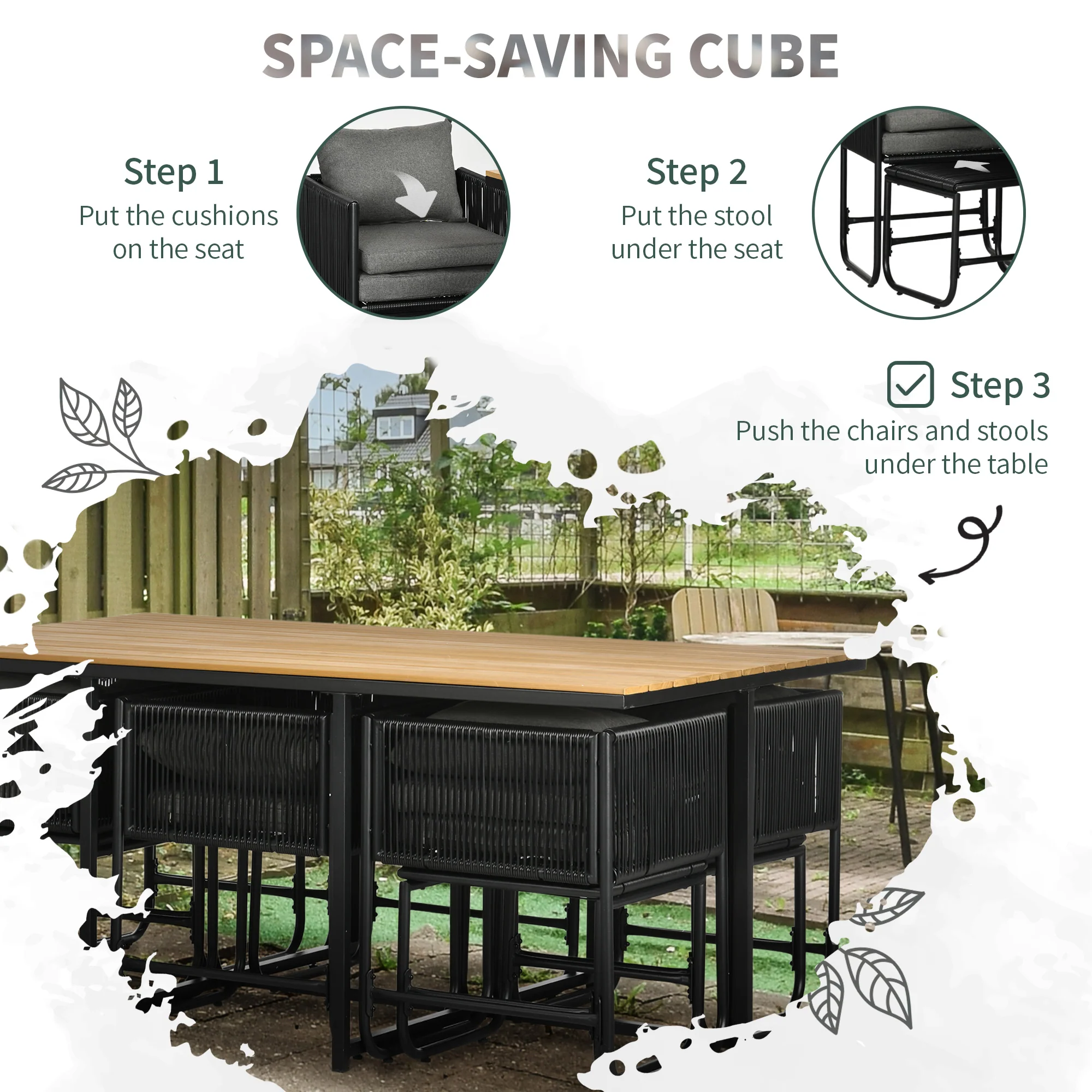 Outsunny Rattan Dining Set, Garden Table & Chair Sets w/ Space-saving Design - Image 7