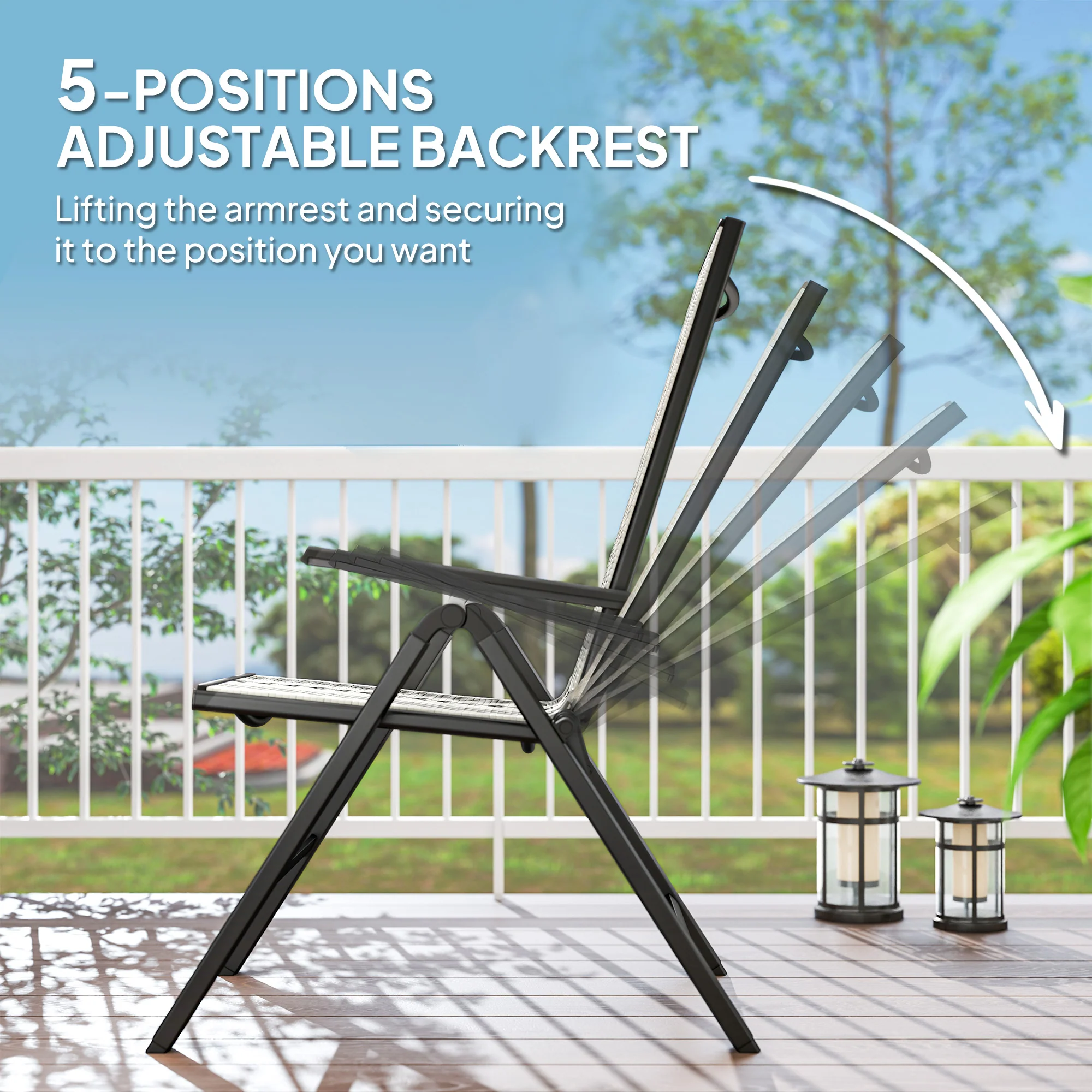 Outsunny Rattan Folding Chair w/ 5-Position Adjustable Backrest - Image 12