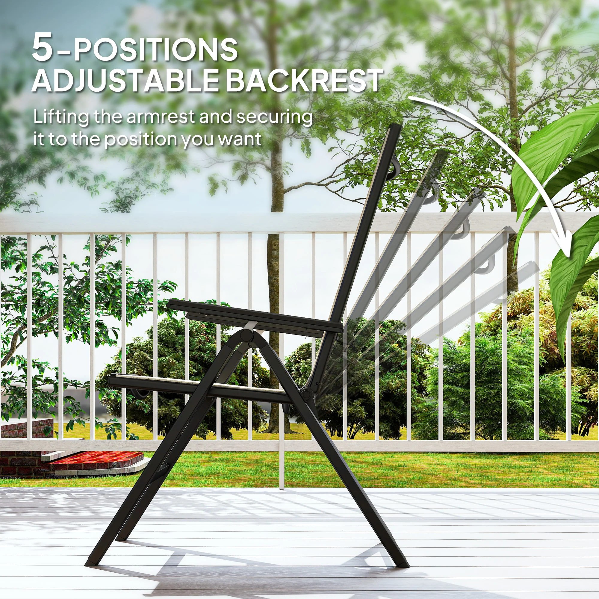 Outsunny Rattan Folding Chair w/ 5-Position Adjustable Backrest - Image 3