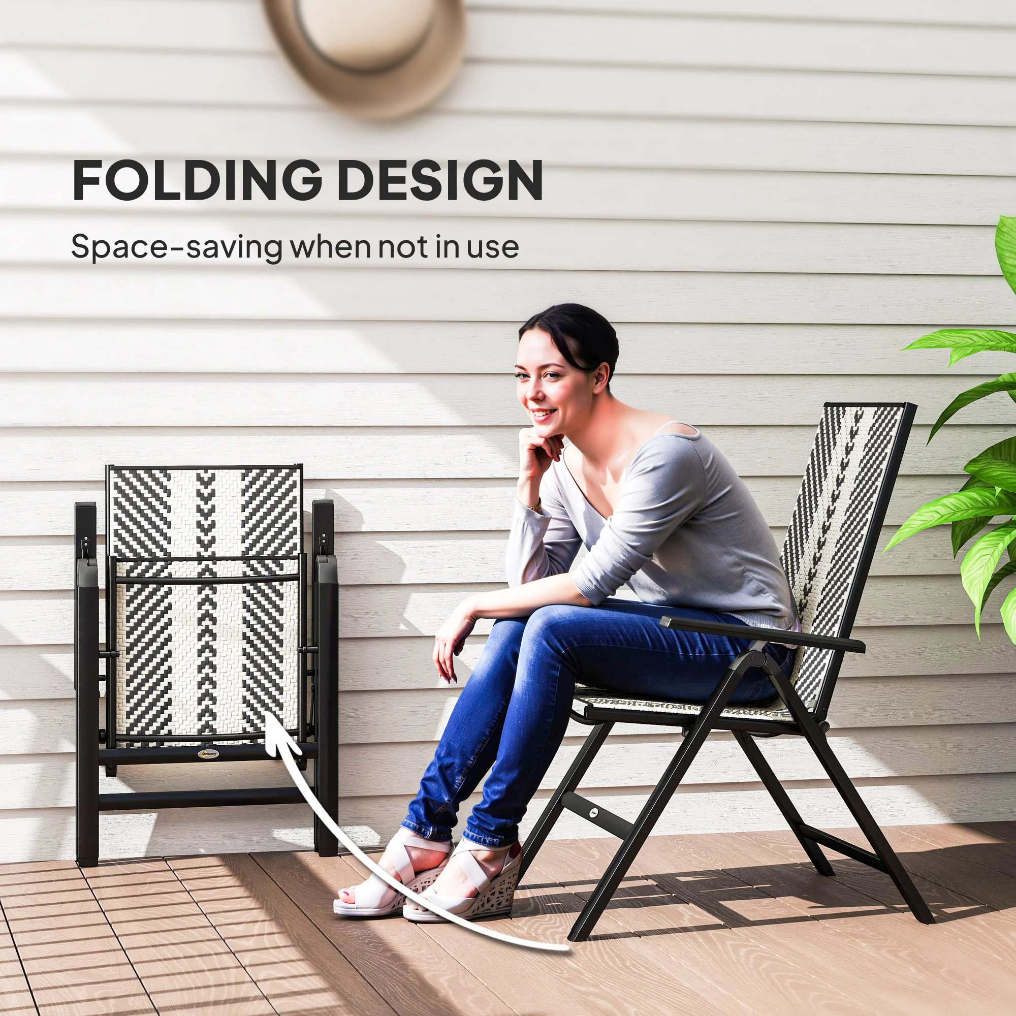 Outsunny Rattan Folding Chair w/ 5-Position Adjustable Backrest - Image 4