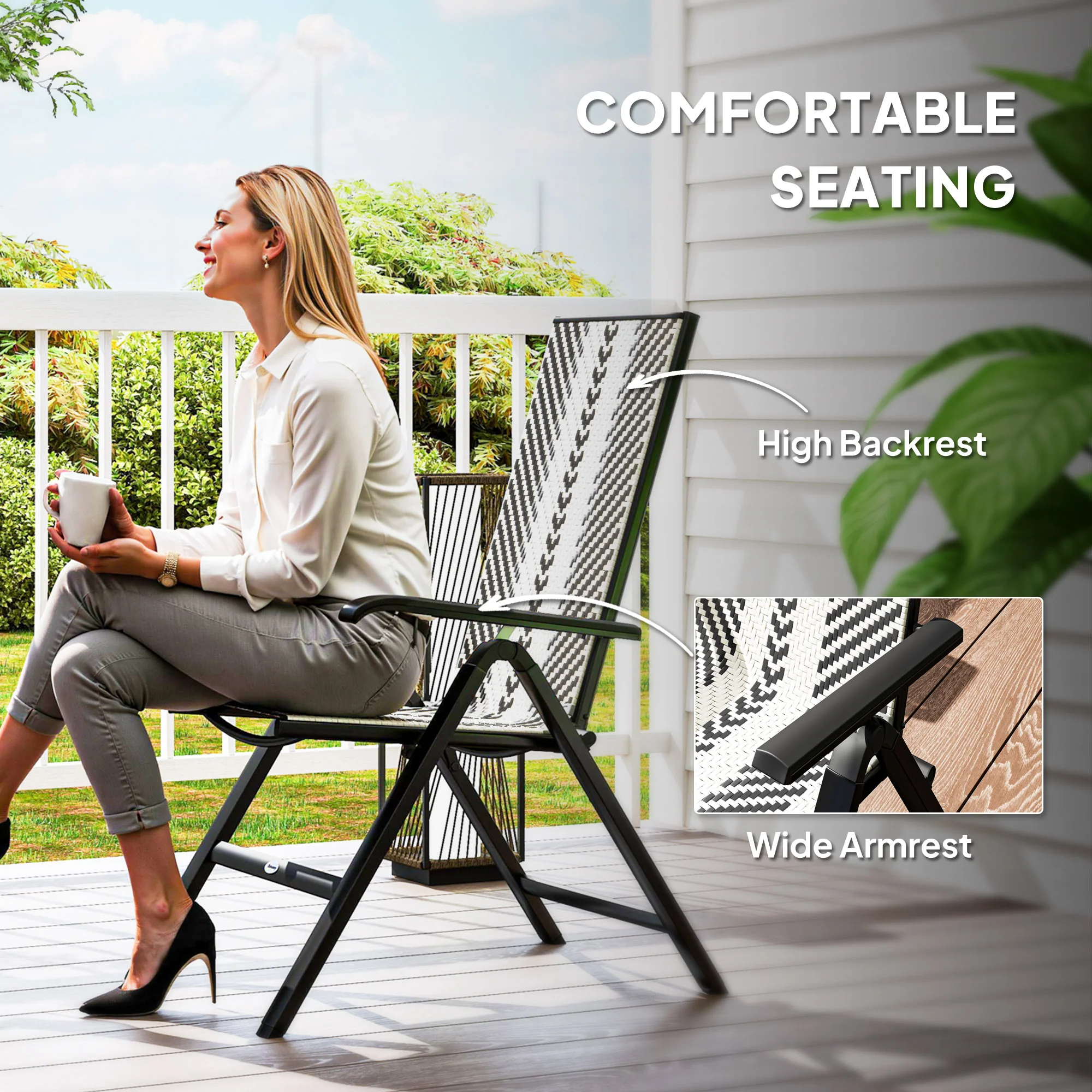 Outsunny Rattan Folding Chair w/ 5-Position Adjustable Backrest - Image 7