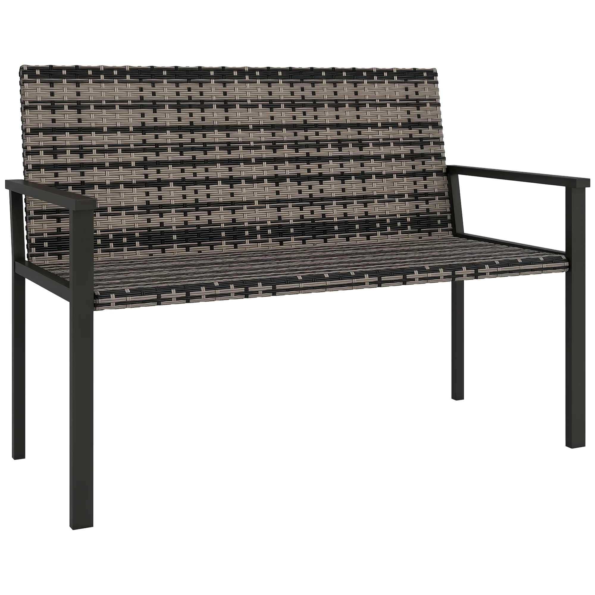 Outsunny Rattan Garden Bench Loveseat with Quick-Drying Padding