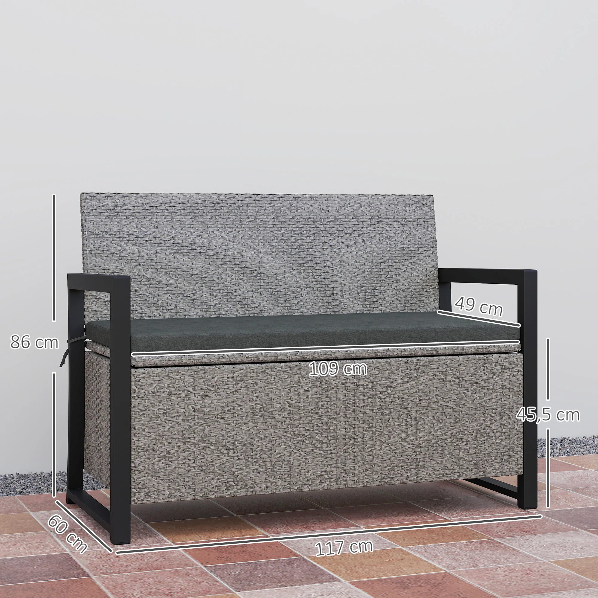Outsunny Rattan Garden Bench with Storage, Inner Bag, 151.5L Outdoor Bench - Image 5