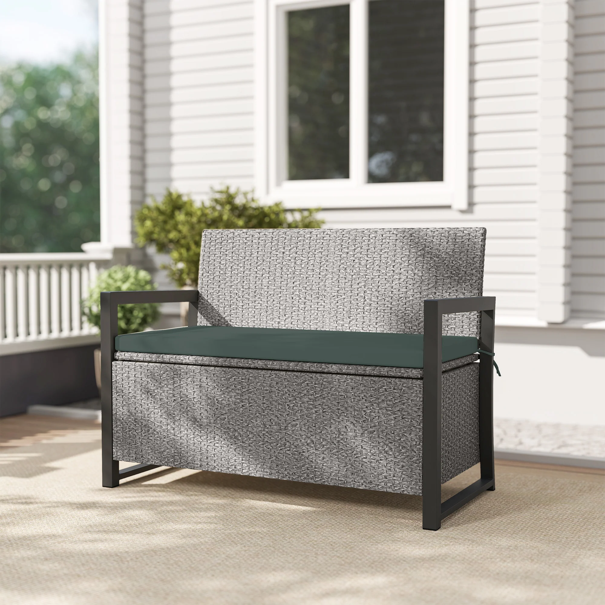 Outsunny Rattan Garden Bench with Storage, Inner Bag, 151.5L Outdoor Bench - Image 9