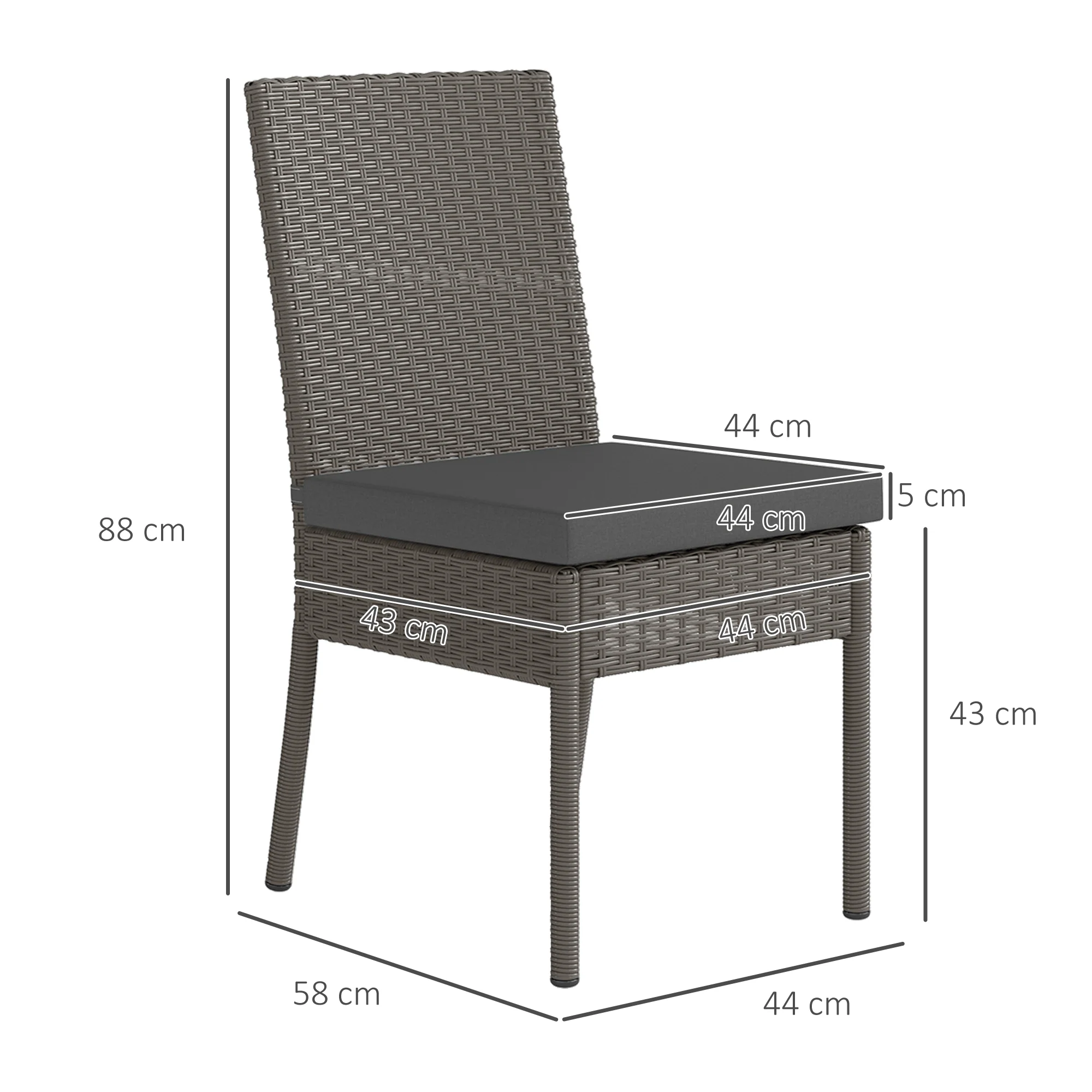 Outsunny Rattan Garden Chairs With Cushion, Wicker Dining Chairs, Grey - Image 5