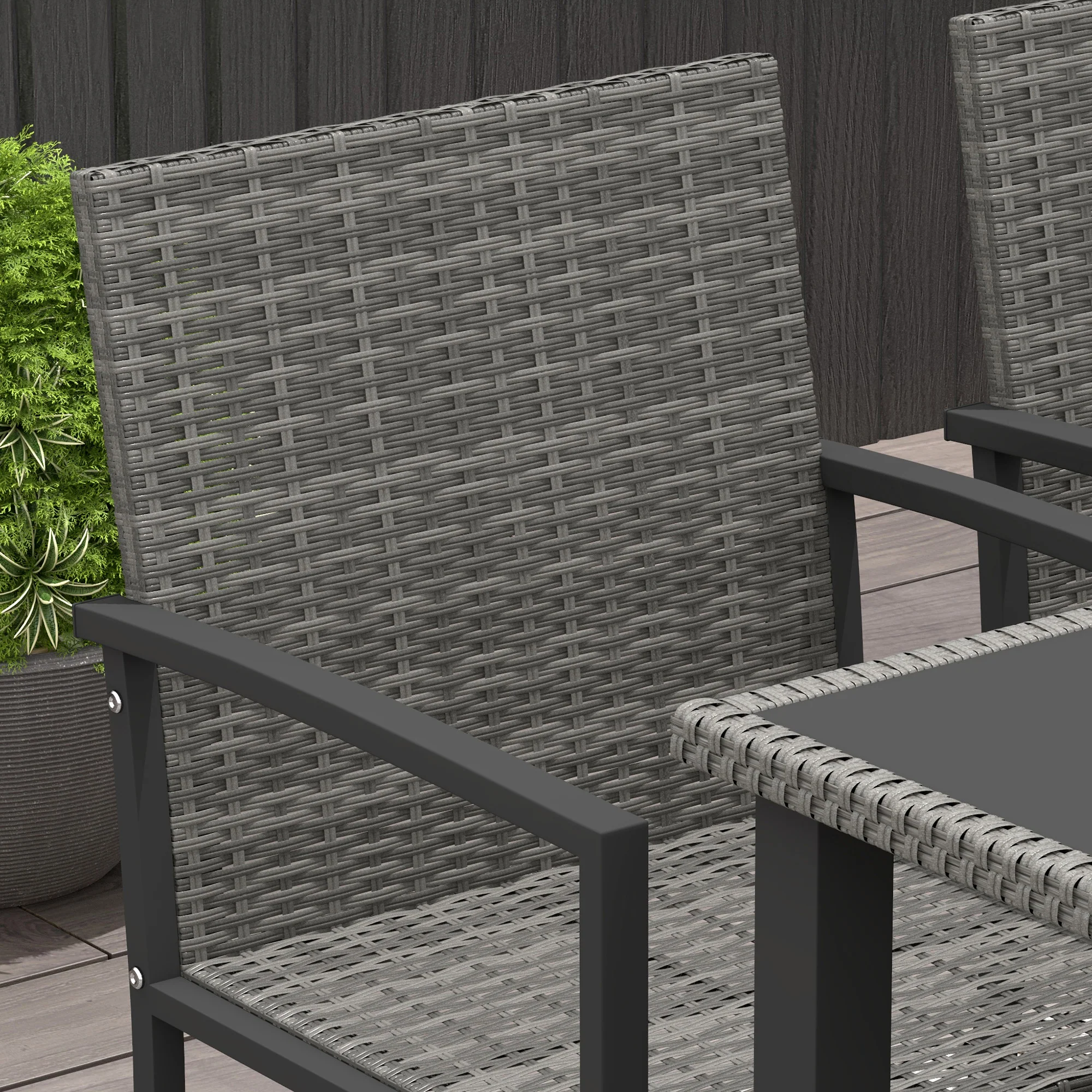 Outsunny Rattan Garden Furniture for 4, Dining Table and Chairs, Grey - Image 9