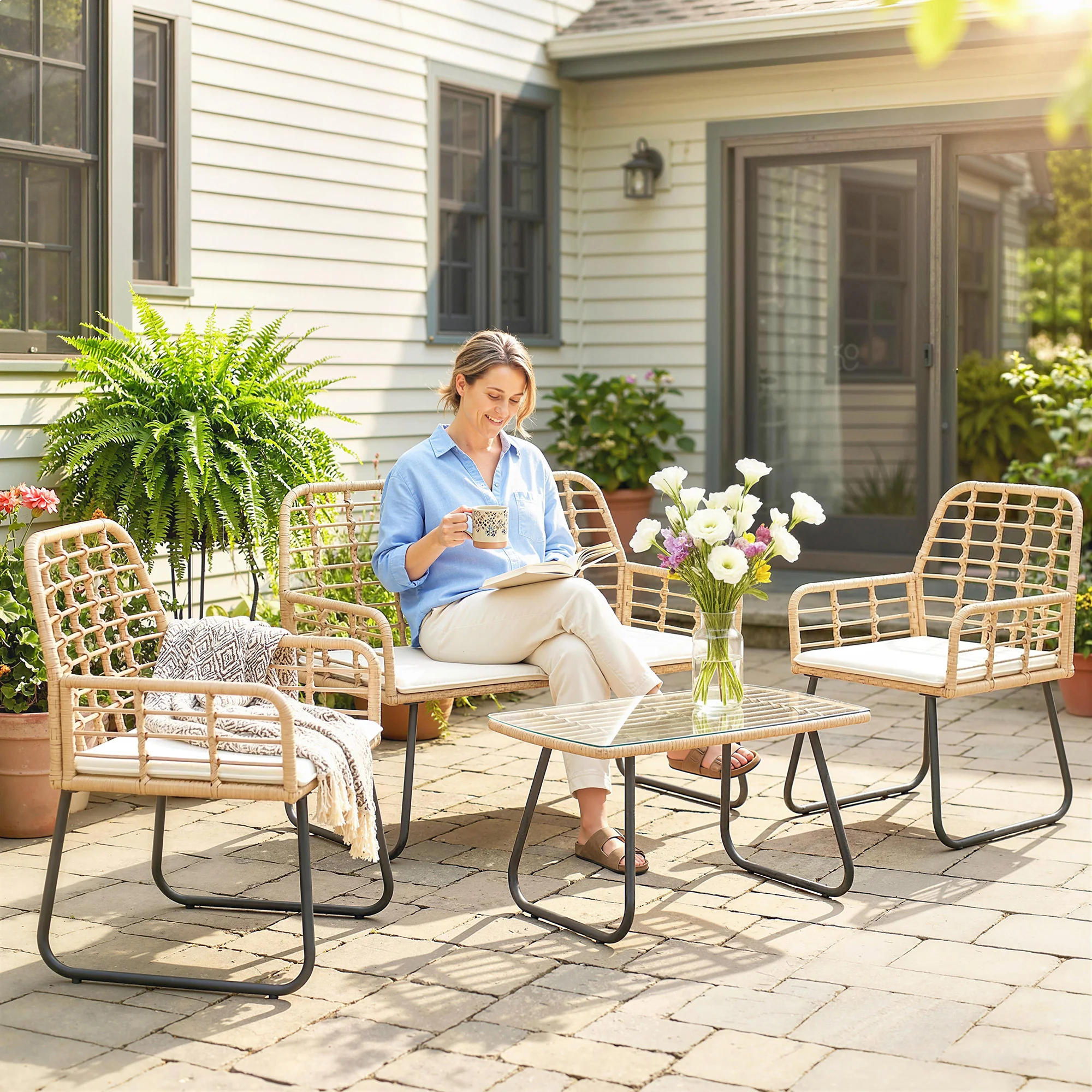 Outsunny Rattan Garden Furniture Set, 4 Piece Outdoor Patio Furniture - Image 2