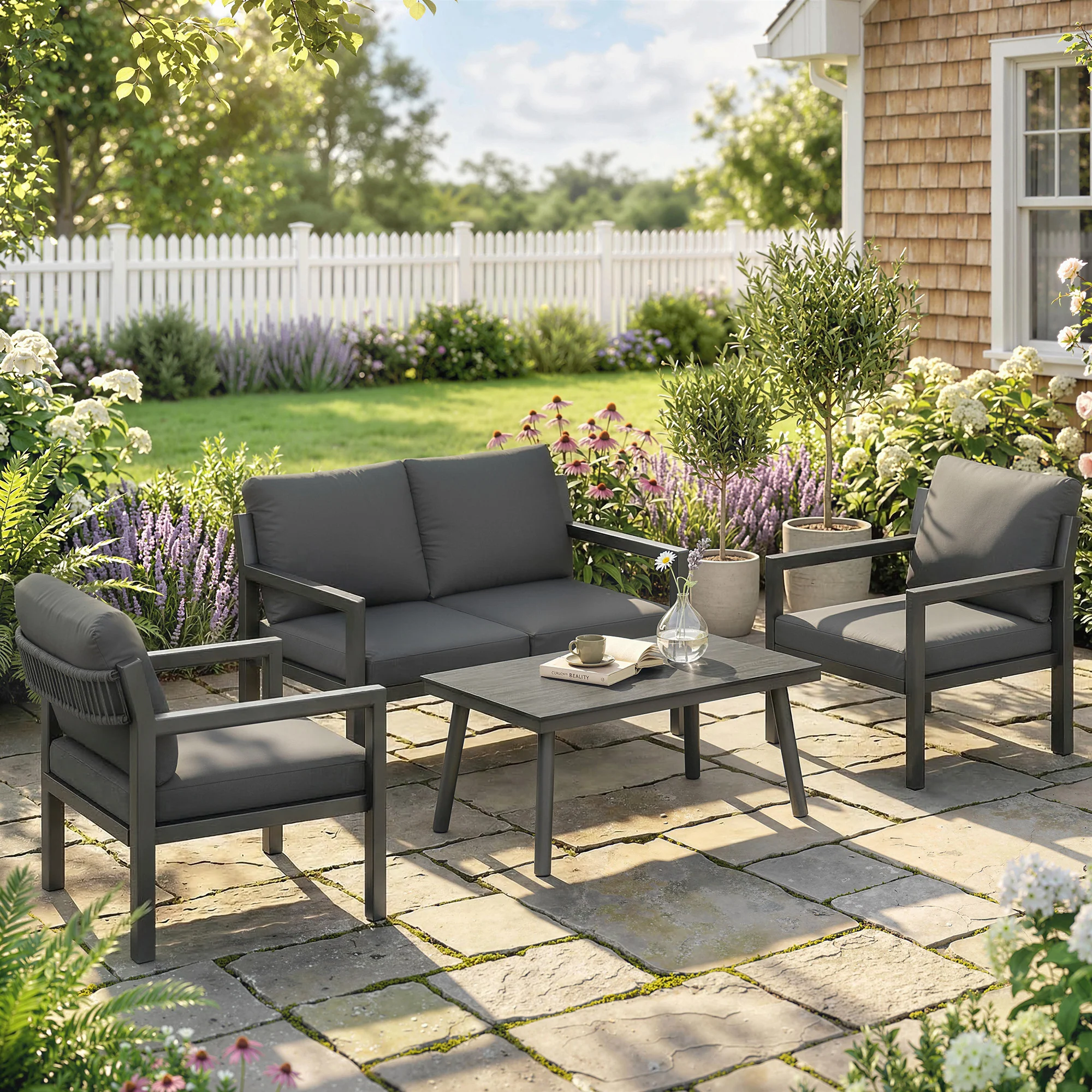Outsunny Rattan Garden Furniture Set, Outdoor Furniture Conversation Set - Image 2