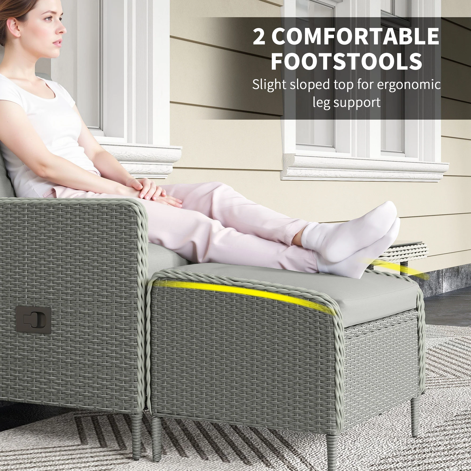 Outsunny Rattan Garden Furniture Set with Footstools Armchairs Charcoal Grey - Image 4