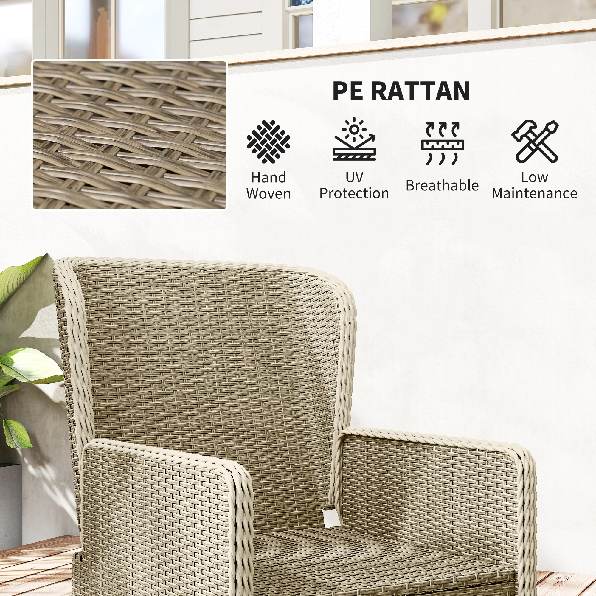 Outsunny Rattan Garden Furniture Set with Footstools Armchairs Light Grey - Image 6