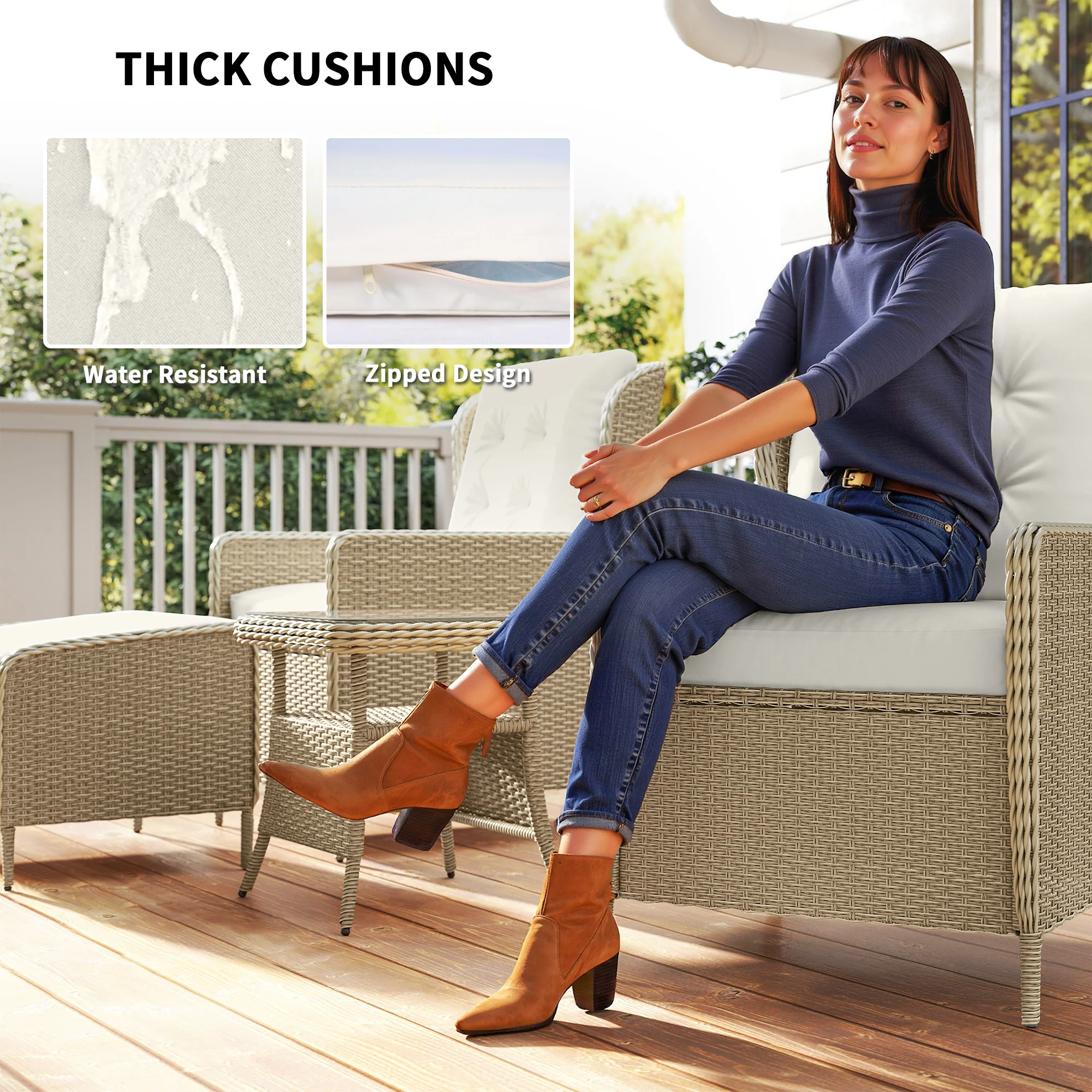 Outsunny Rattan Garden Furniture Set with Footstools Armchairs Light Grey - Image 7