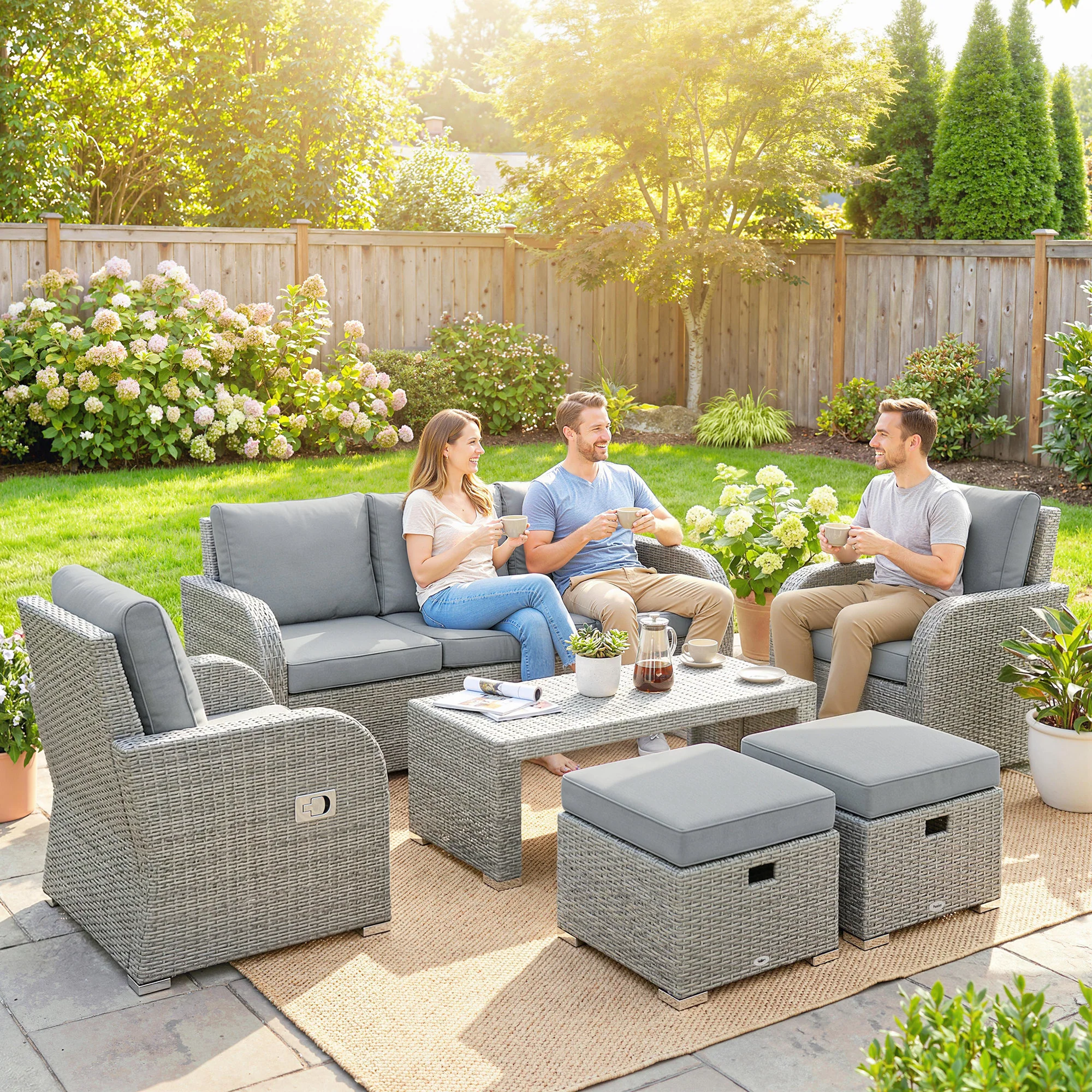 Outsunny Rattan Garden Furniture Set With Recliners, Footstools, Dark Grey - Image 2