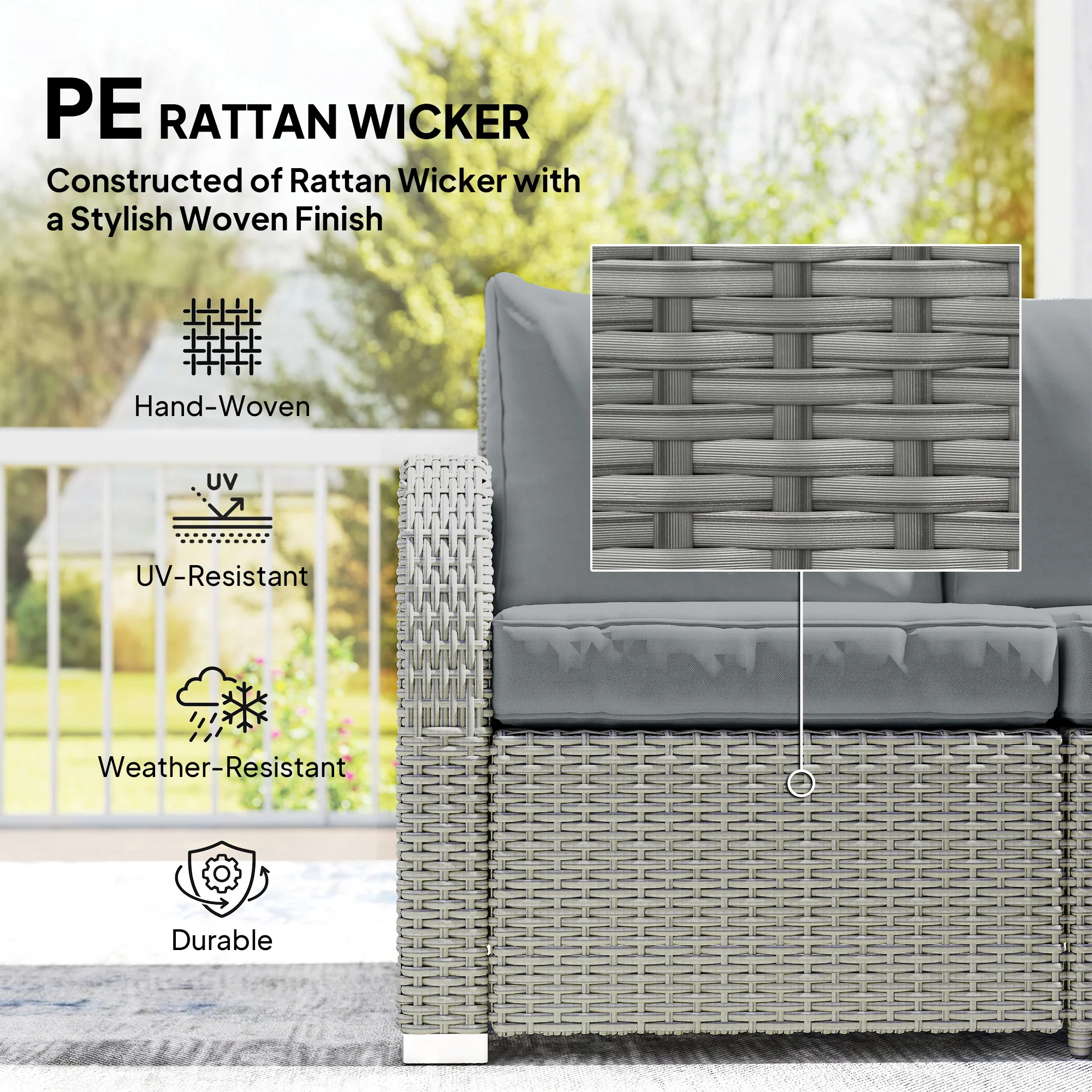 Outsunny Rattan Garden Furniture Set With Recliners, Footstools, Dark Grey - Image 6